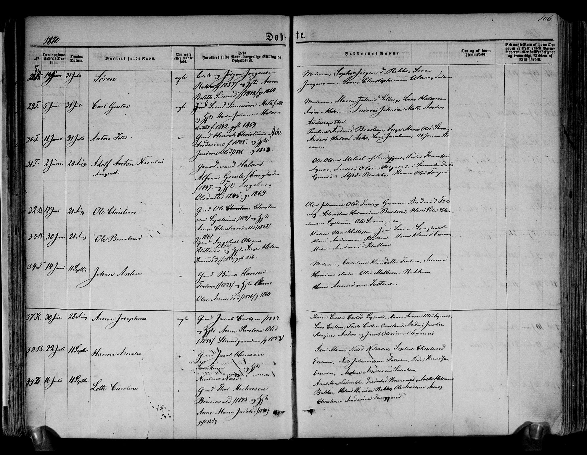 Brunlanes kirkebøker, AV/SAKO-A-342/F/Fa/L0005: Parish register (official) no. I 5, 1862-1877, p. 106