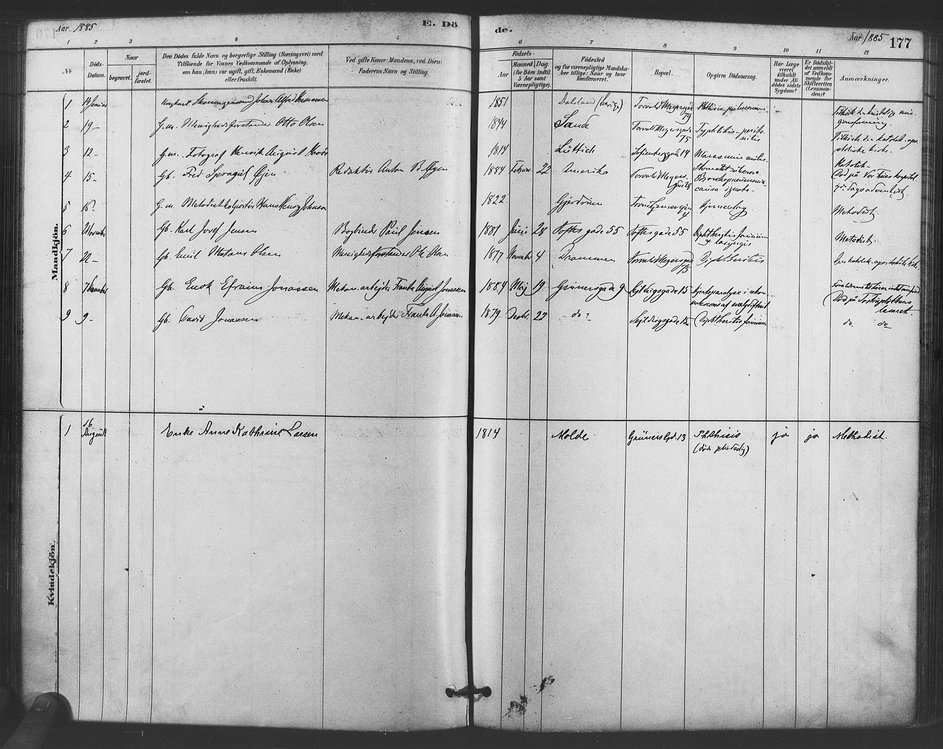 Paulus prestekontor Kirkebøker, SAO/A-10871/F/Fa/L0005: Parish register (official) no. 5, 1879-1889, p. 177