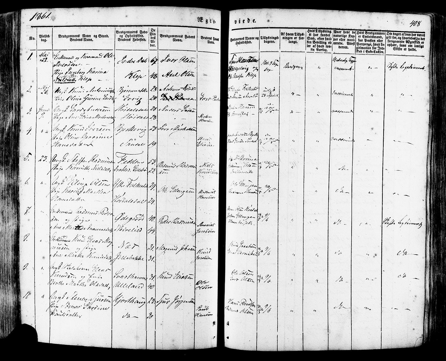 Ministerialprotokoller, klokkerbøker og fødselsregistre - Møre og Romsdal, SAT/A-1454/511/L0140: Parish register (official) no. 511A07, 1851-1878, p. 408