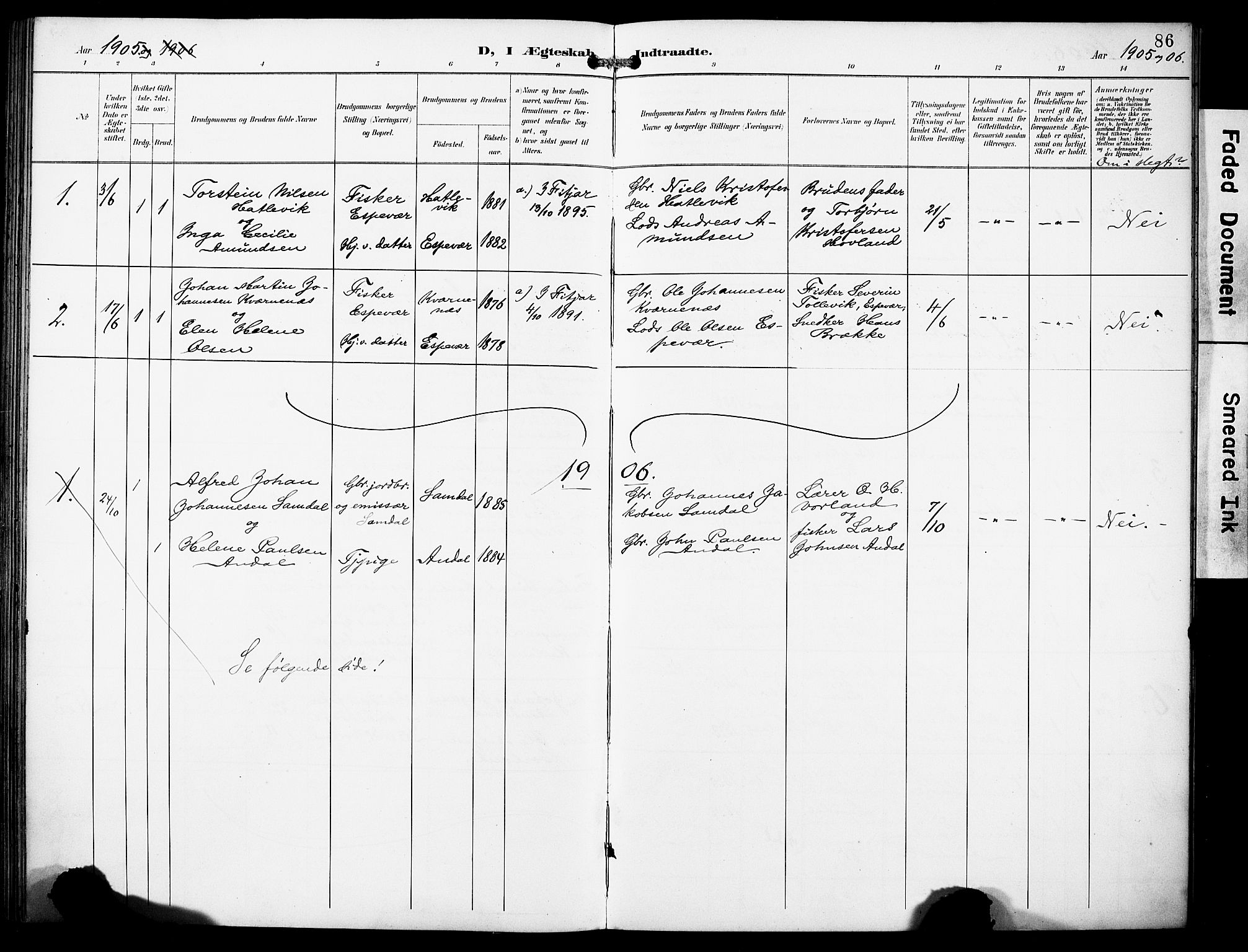 Finnås sokneprestembete, SAB/A-99925/H/Ha/Haa/Haad/L0002: Parish register (official) no. D 2, 1895-1906, p. 86