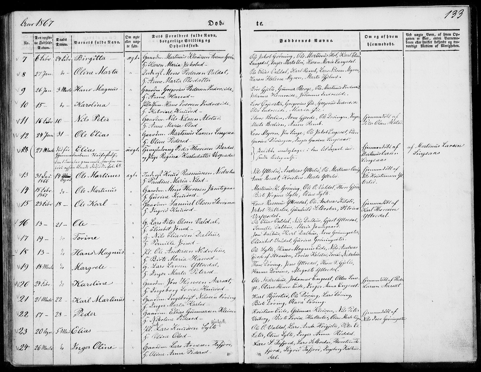 Ministerialprotokoller, klokkerbøker og fødselsregistre - Møre og Romsdal, SAT/A-1454/519/L0249: Parish register (official) no. 519A08, 1846-1868, p. 133