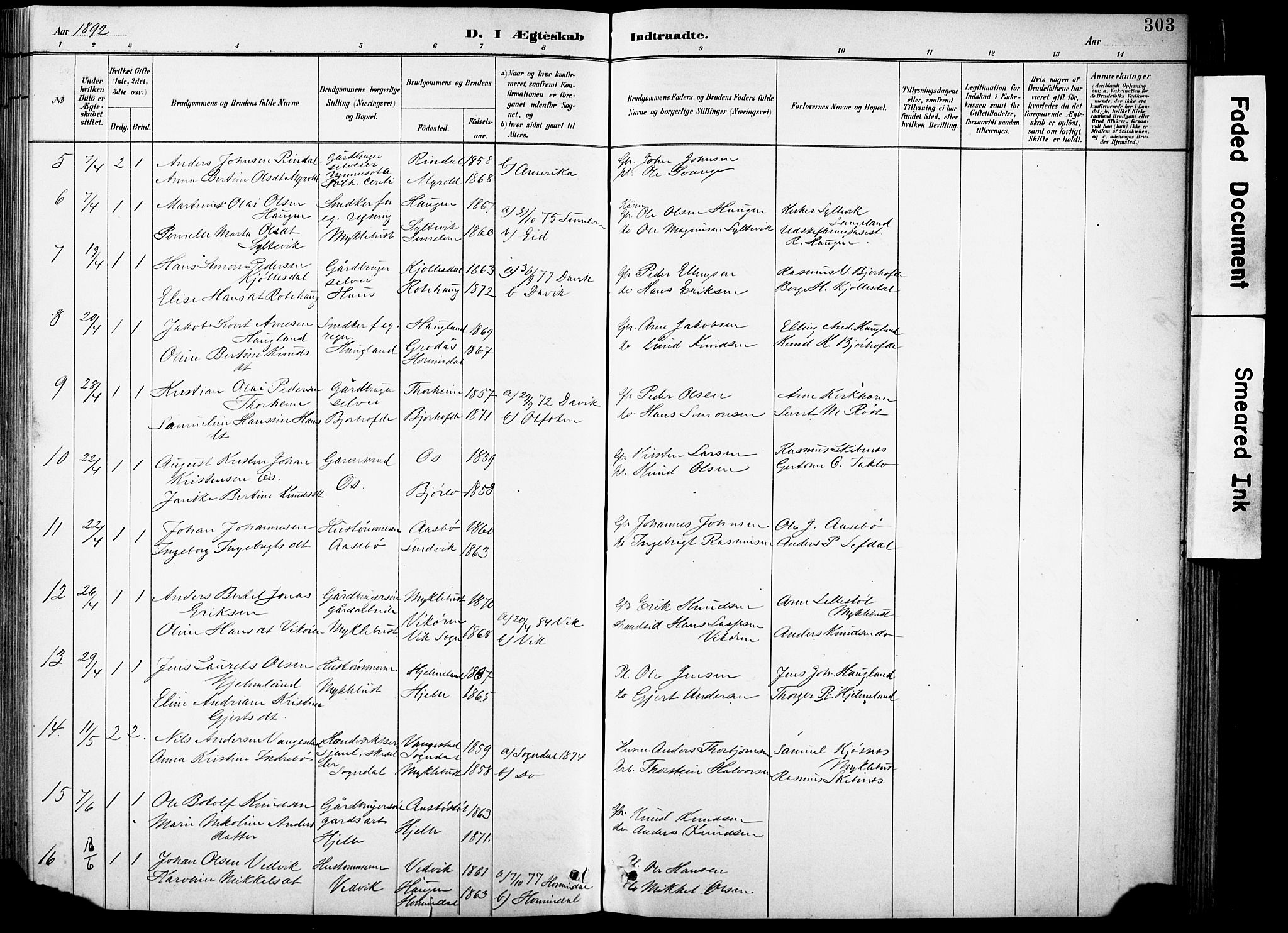 Eid sokneprestembete, AV/SAB-A-82301/H/Hab/Habb/L0002: Parish register (copy) no. B 2, 1882-1907, p. 303