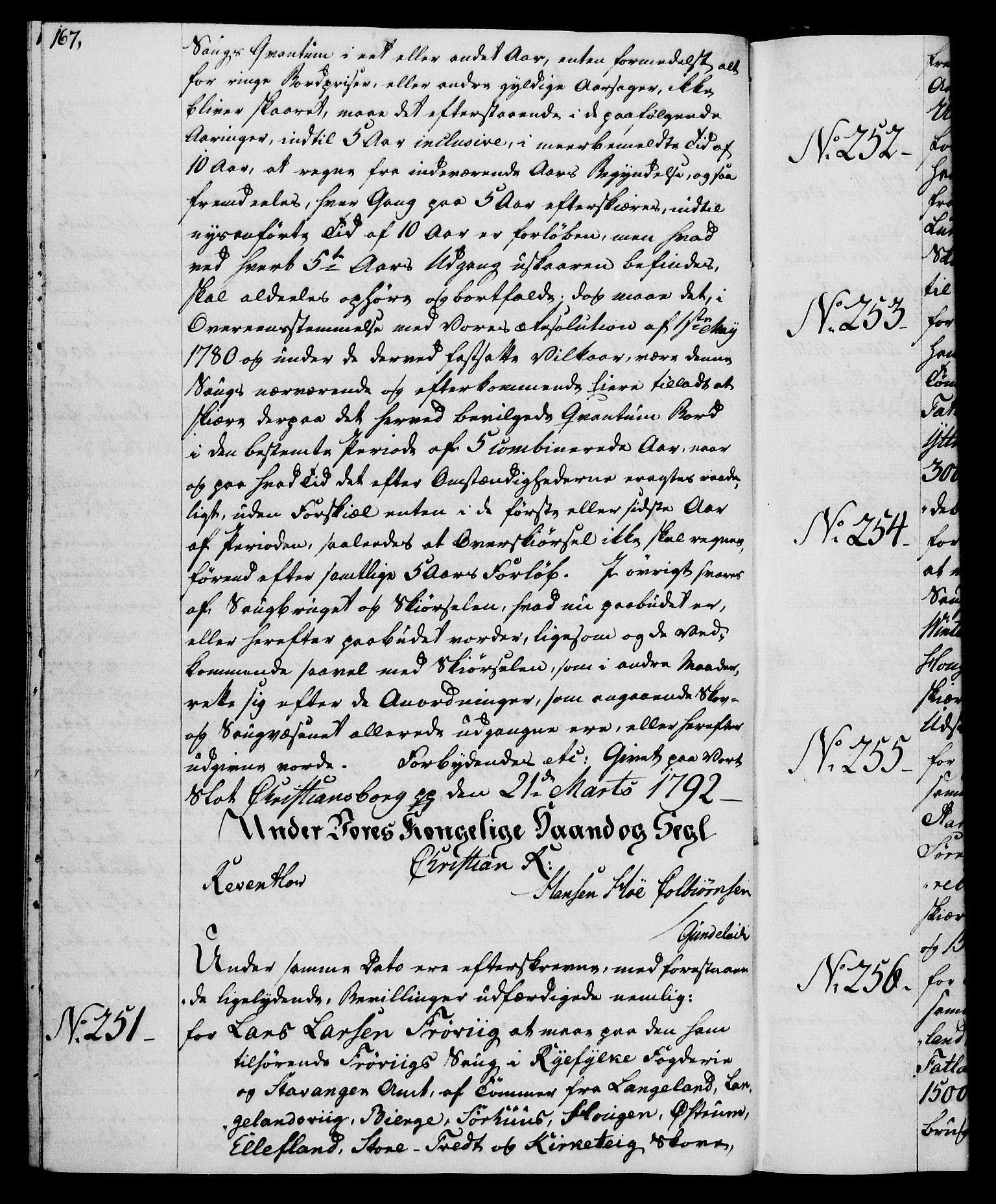 Rentekammeret, Kammerkanselliet, RA/EA-3111/G/Gg/Gga/L0015: Norsk ekspedisjonsprotokoll med register (merket RK 53.15), 1790-1791, p. 167