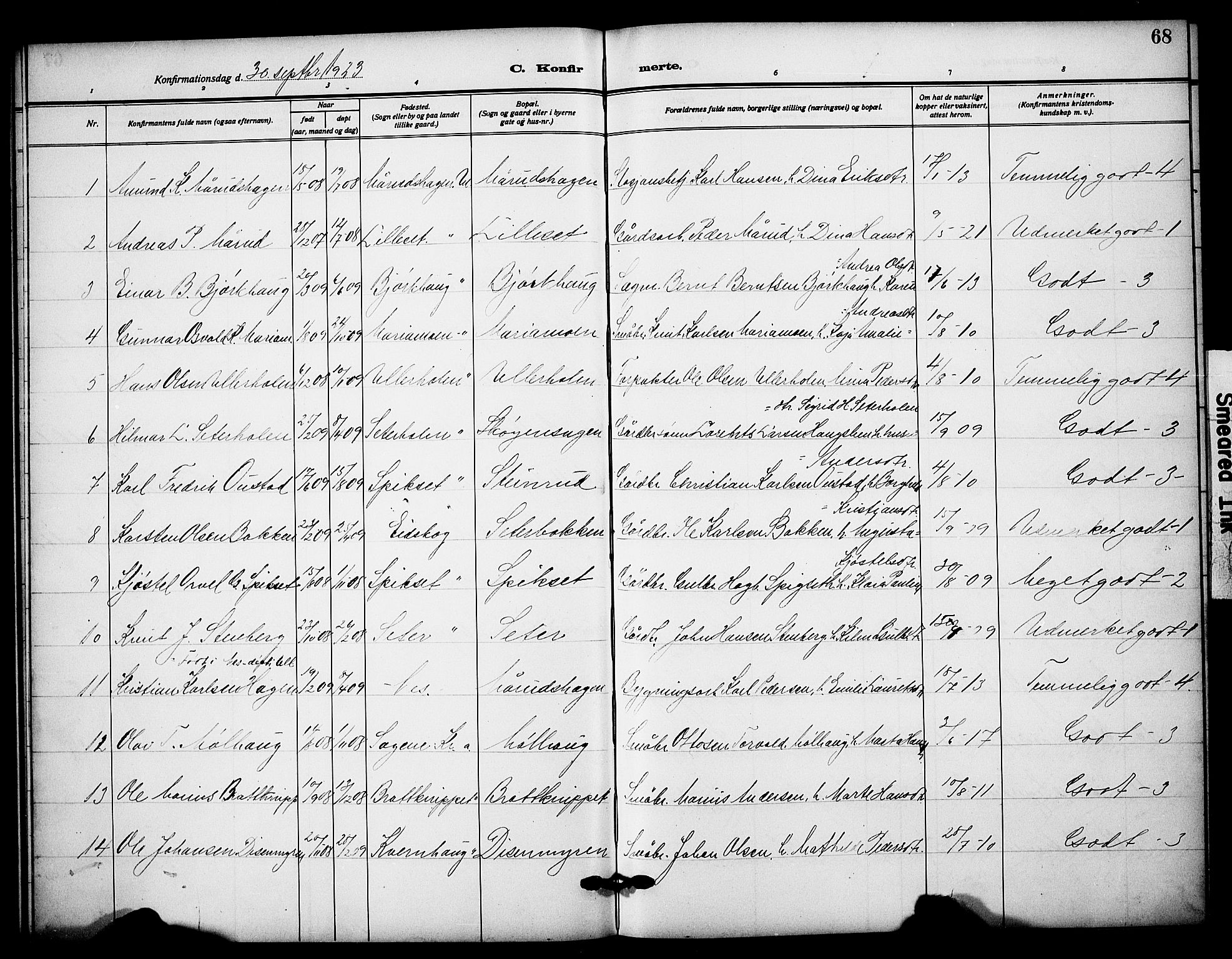 Sør-Odal prestekontor, AV/SAH-PREST-030/H/Ha/Hab/L0009: Parish register (copy) no. 9, 1915-1927, p. 68