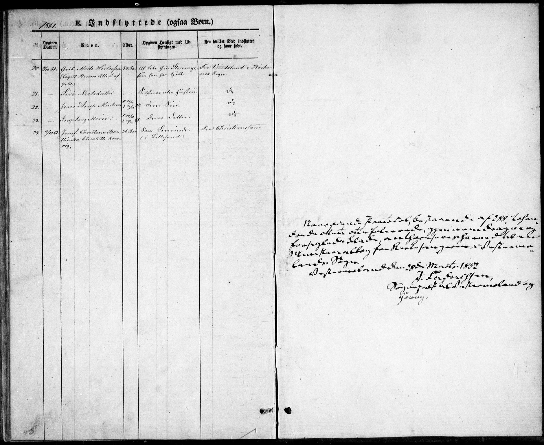 Vestre Moland sokneprestkontor, AV/SAK-1111-0046/F/Fb/Fbb/L0003: Parish register (copy) no. B 3, 1851-1861, p. 289