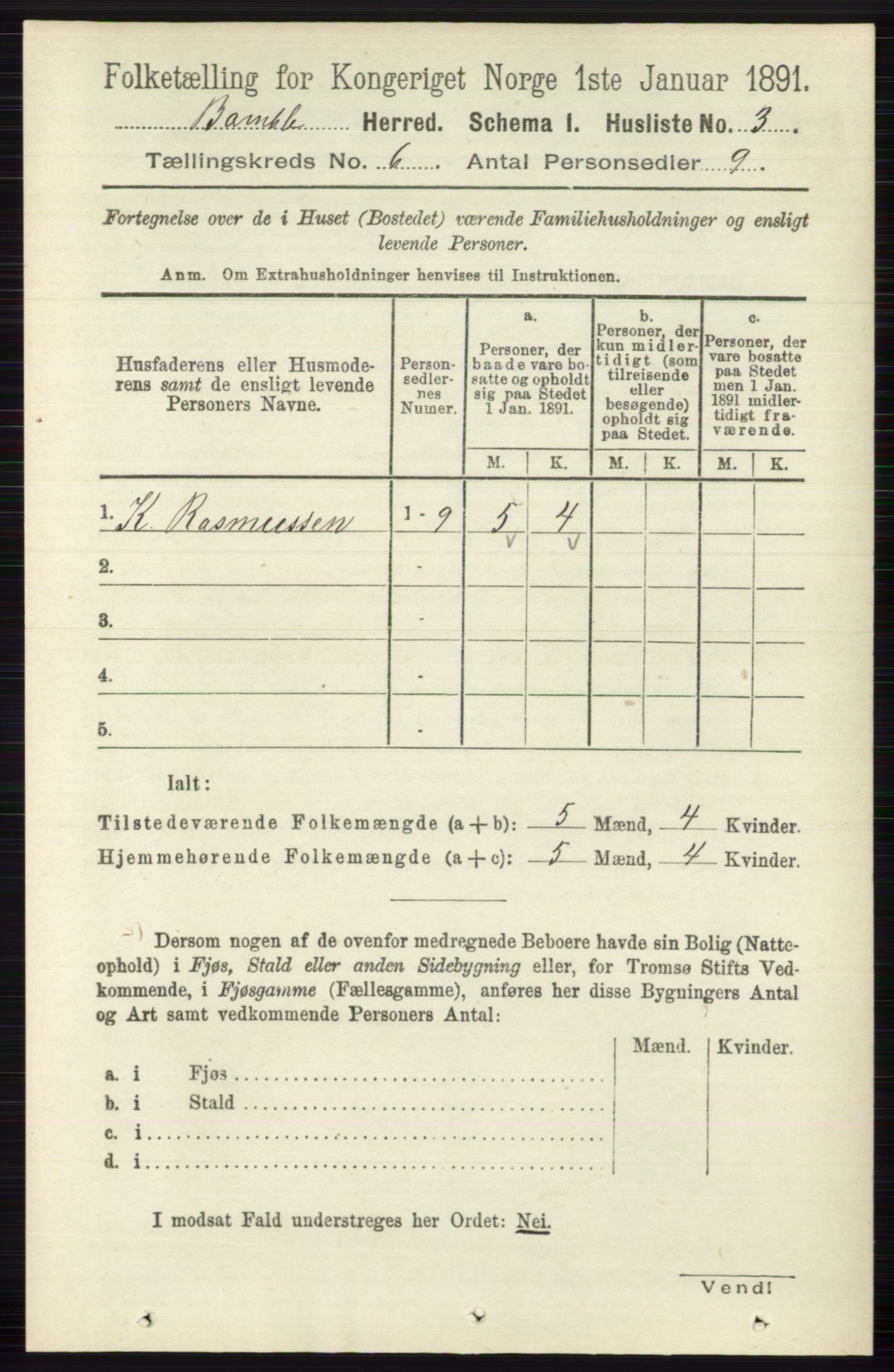 RA, 1891 census for 0814 Bamble, 1891, p. 2658