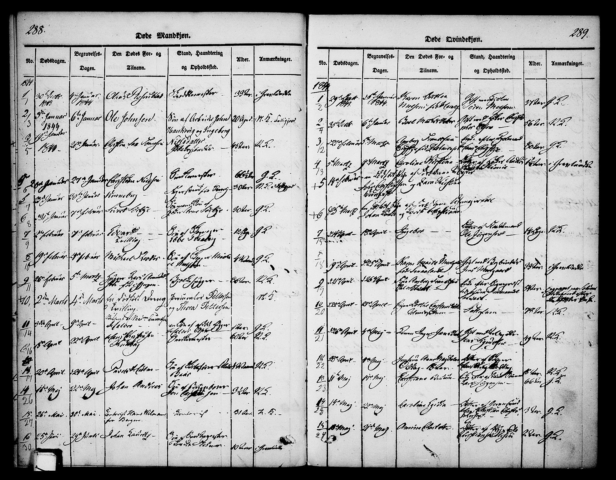 Skien kirkebøker, SAKO/A-302/F/Fa/L0006b: Parish register (official) no. 6B, 1843-1846, p. 288-289