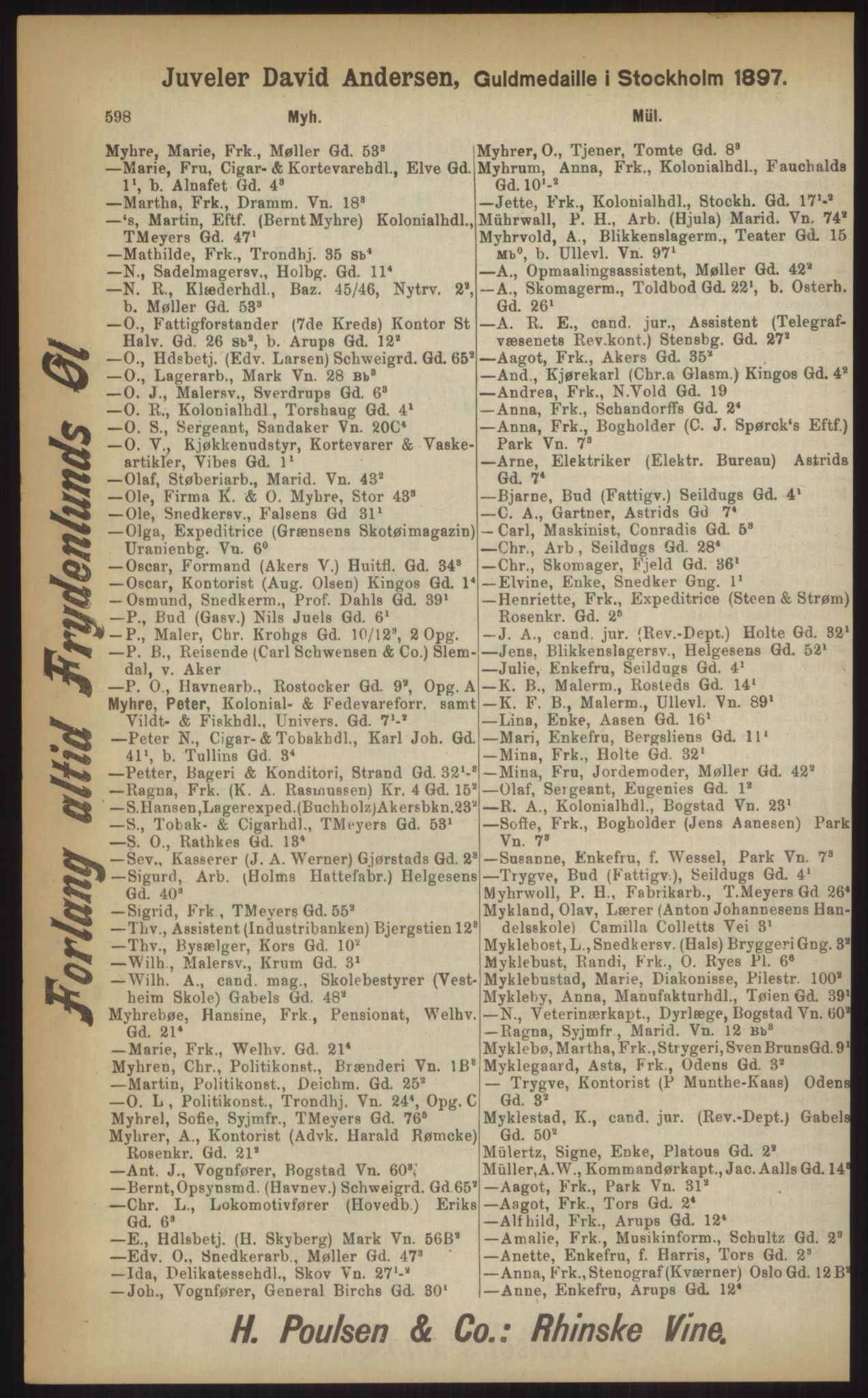 Kristiania/Oslo adressebok, PUBL/-, 1903, p. 598