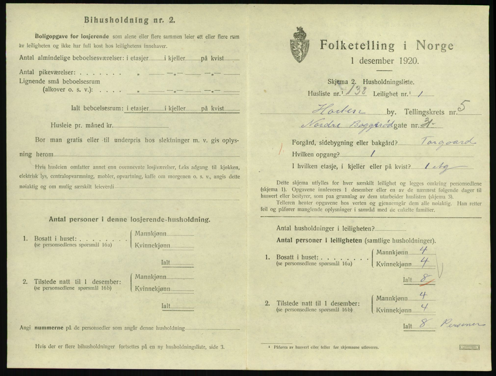 SAKO, 1920 census for Horten, 1920, p. 6137