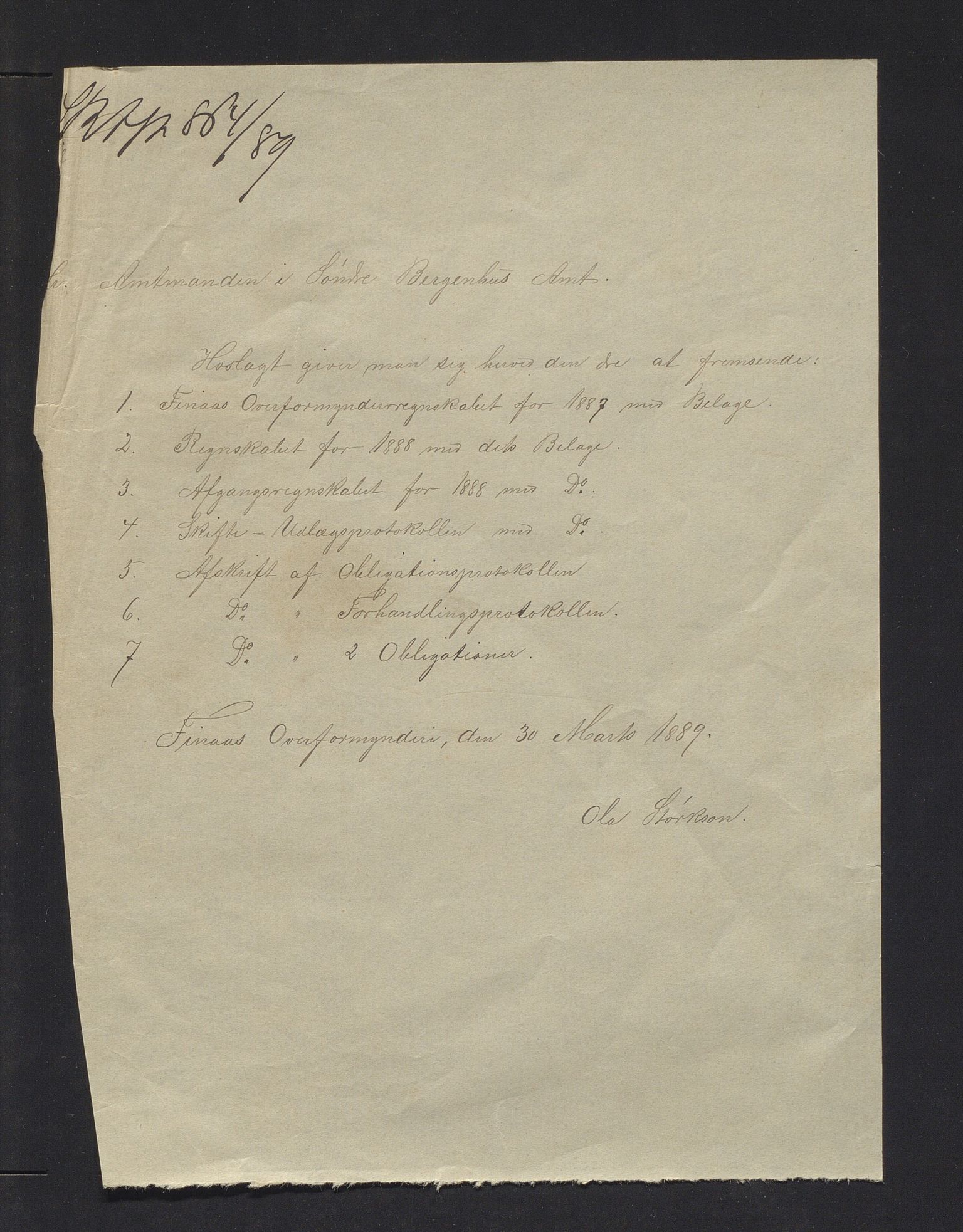 Finnaas kommune. Overformynderiet, IKAH/1218a-812/R/Ra/Raa/L0005/0005: Årlege rekneskap m/vedlegg / Årlege rekneskap m/vedlegg, 1888