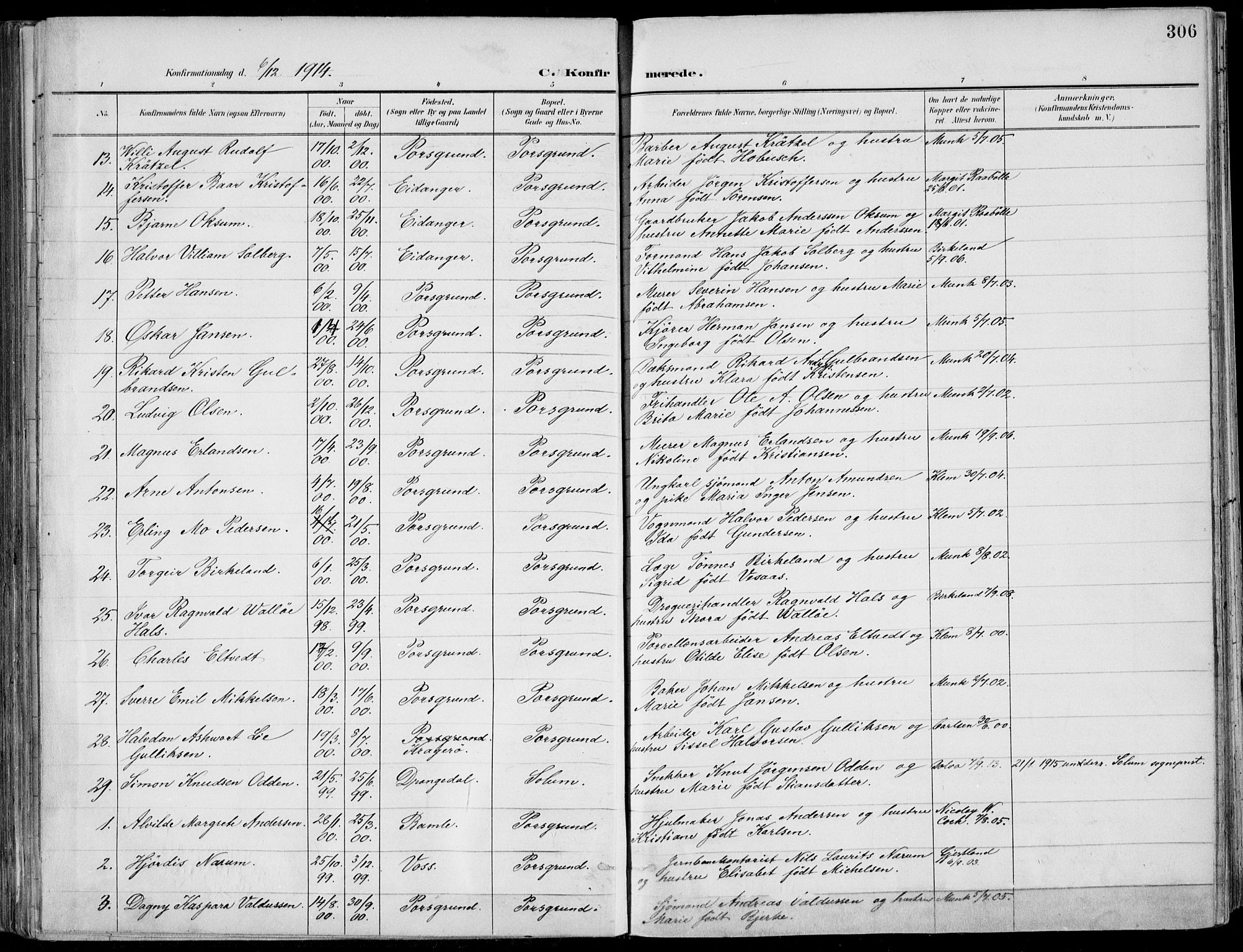 Porsgrunn kirkebøker , SAKO/A-104/F/Fa/L0011: Parish register (official) no. 11, 1895-1919, p. 306