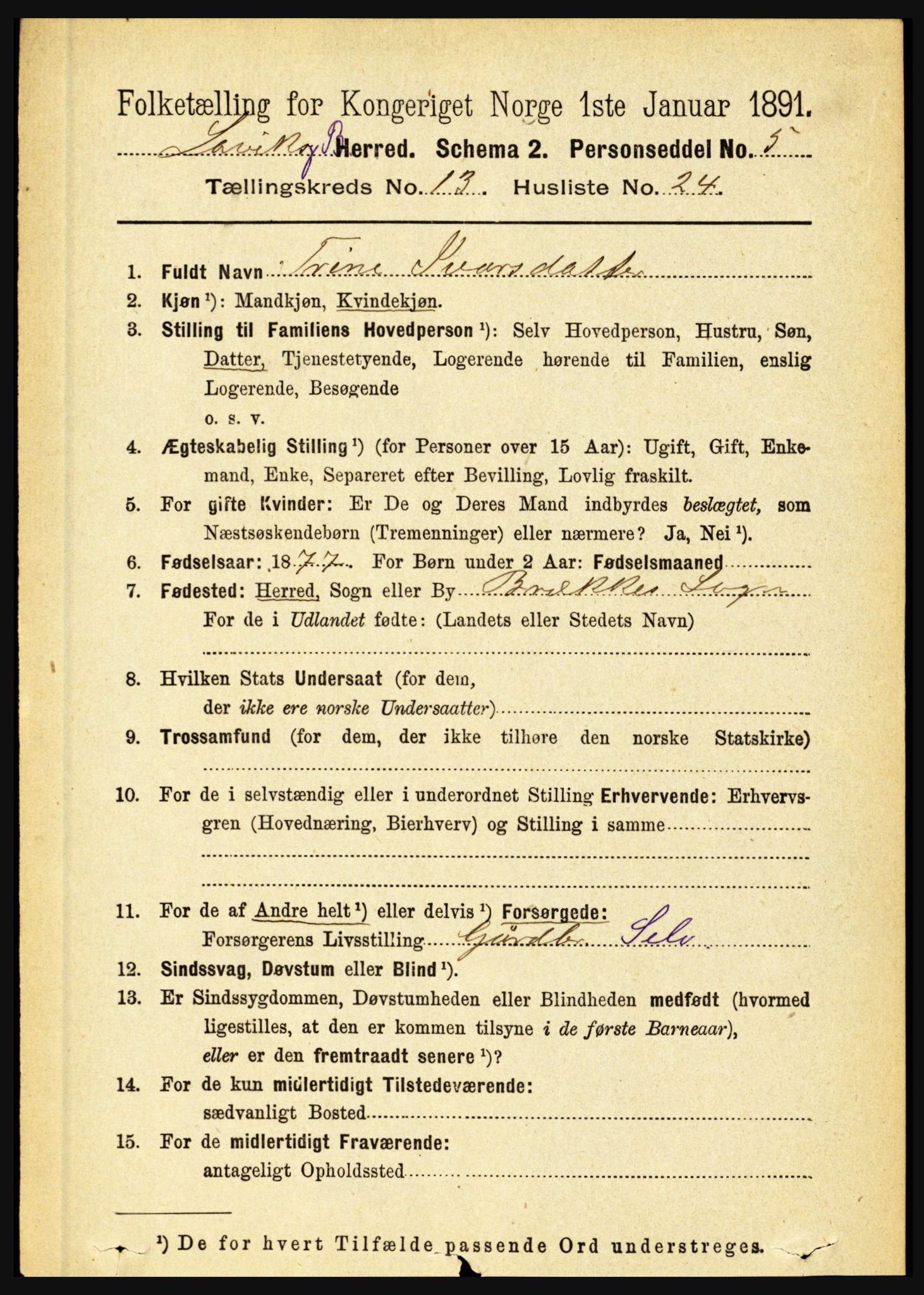 RA, 1891 census for 1415 Lavik og Brekke, 1891, p. 2669