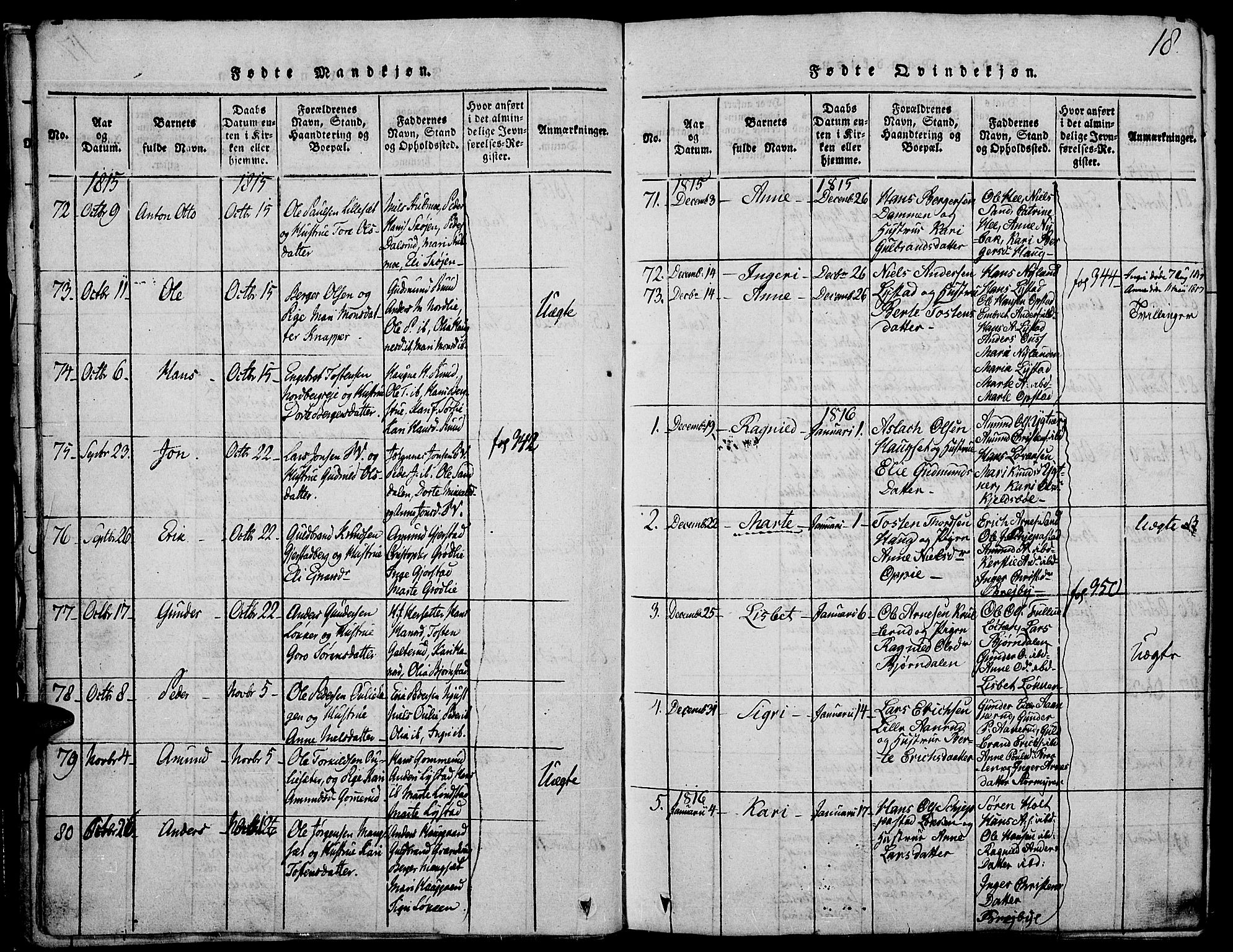 Strøm-Odalen prestekontor, AV/SAH-PREST-028/H/Ha/Haa/L0006: Parish register (official) no. 6, 1814-1850, p. 18