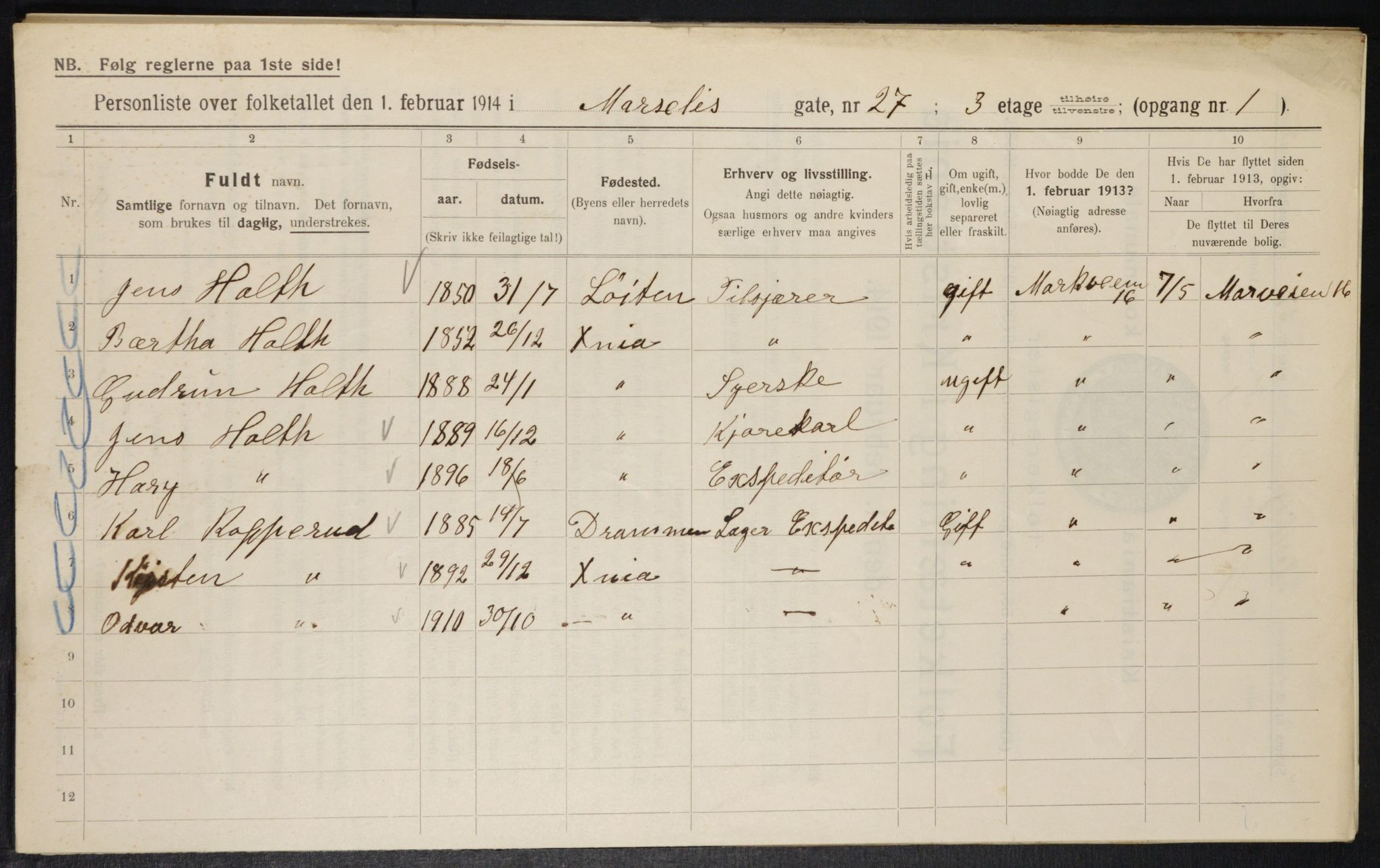 OBA, Municipal Census 1914 for Kristiania, 1914, p. 64512