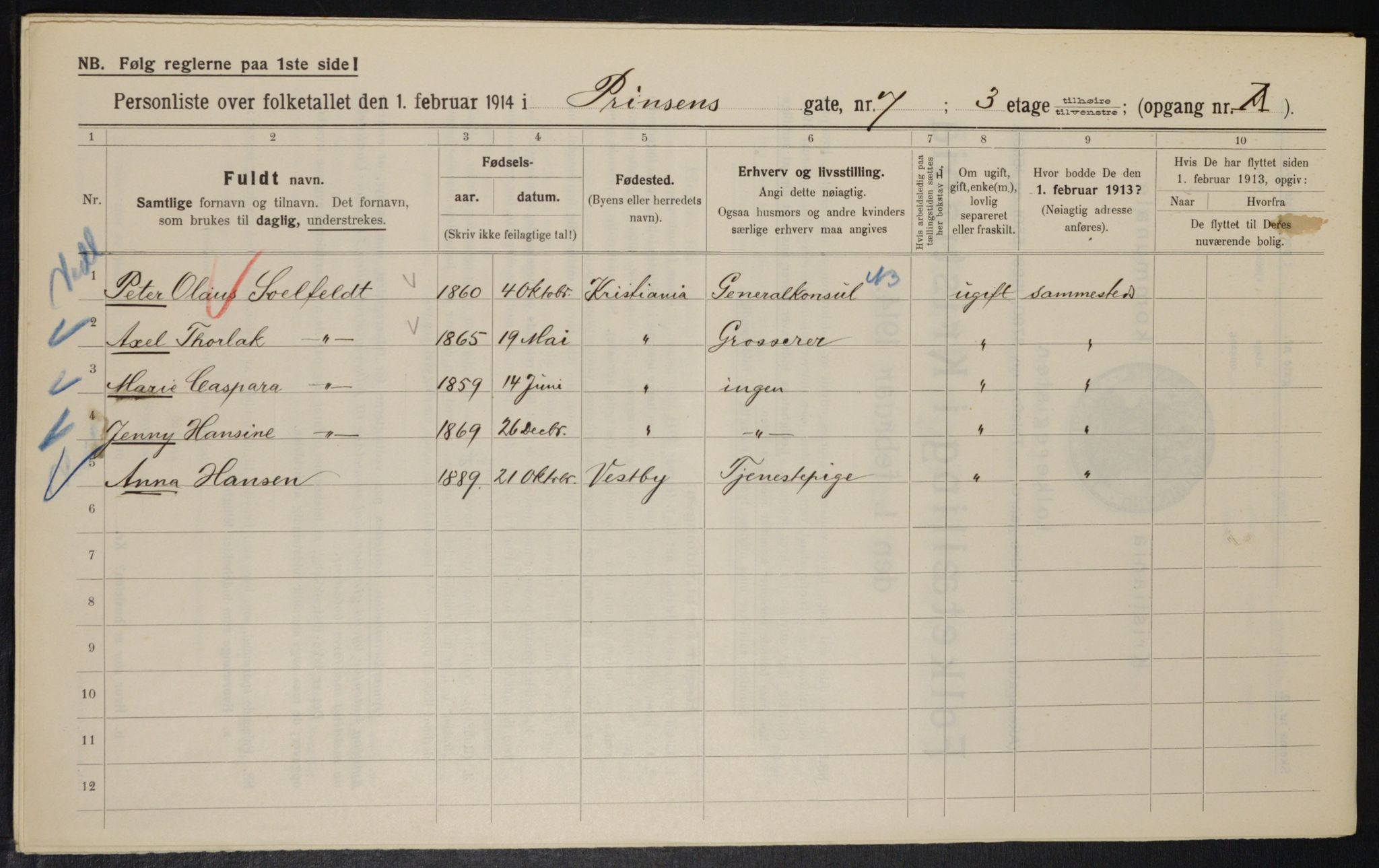 OBA, Municipal Census 1914 for Kristiania, 1914, p. 81295