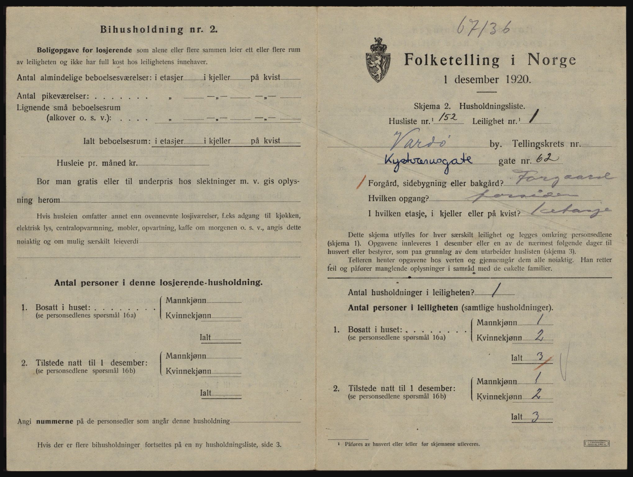 SATØ, 1920 census for Vardø, 1920, p. 2323