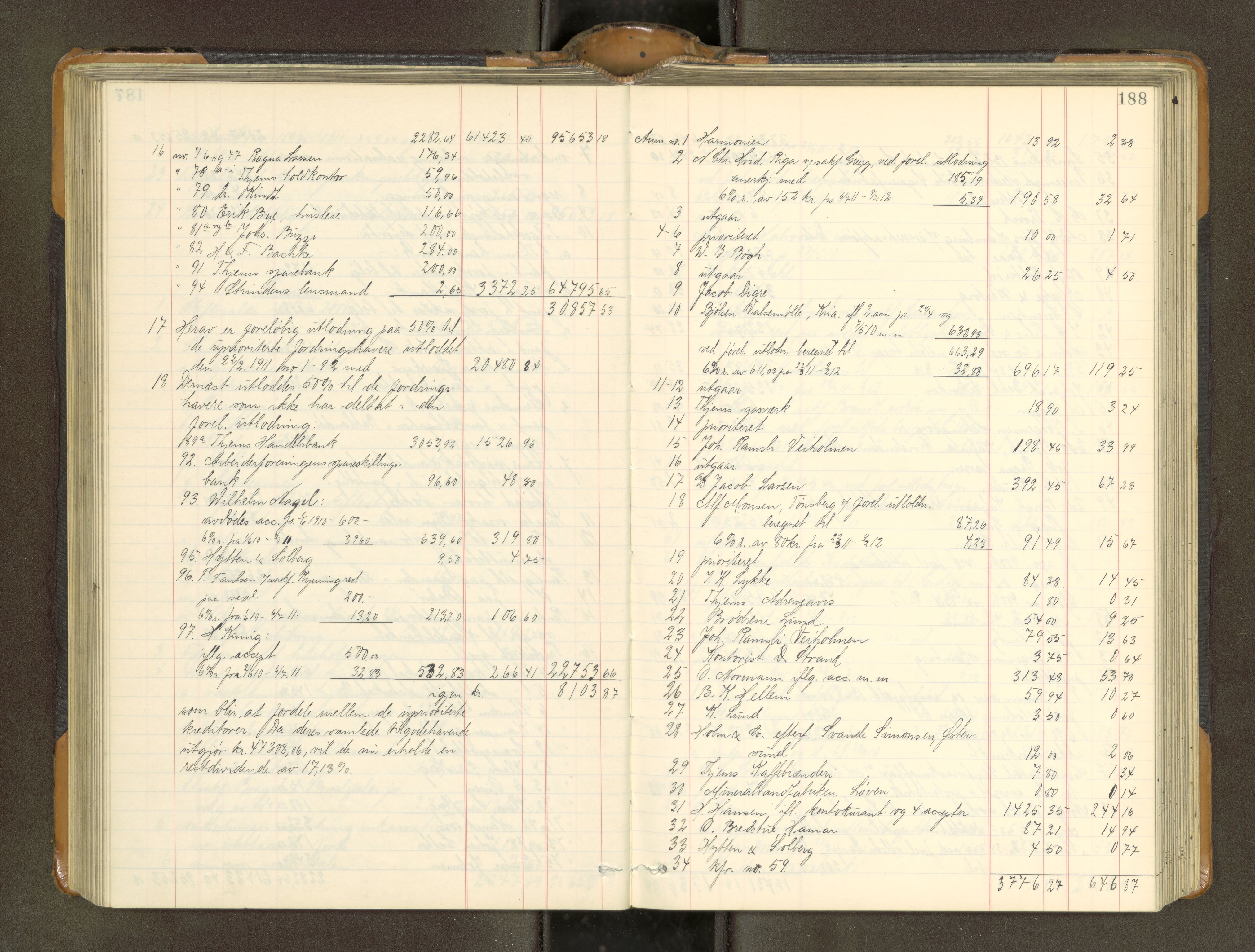 Trondheim byfogd, AV/SAT-A-0003/1/3/3A/L0040: Skifteutlodningsprotokoll - 9/2-1/10. (m/ register), 1910-1913, p. 188