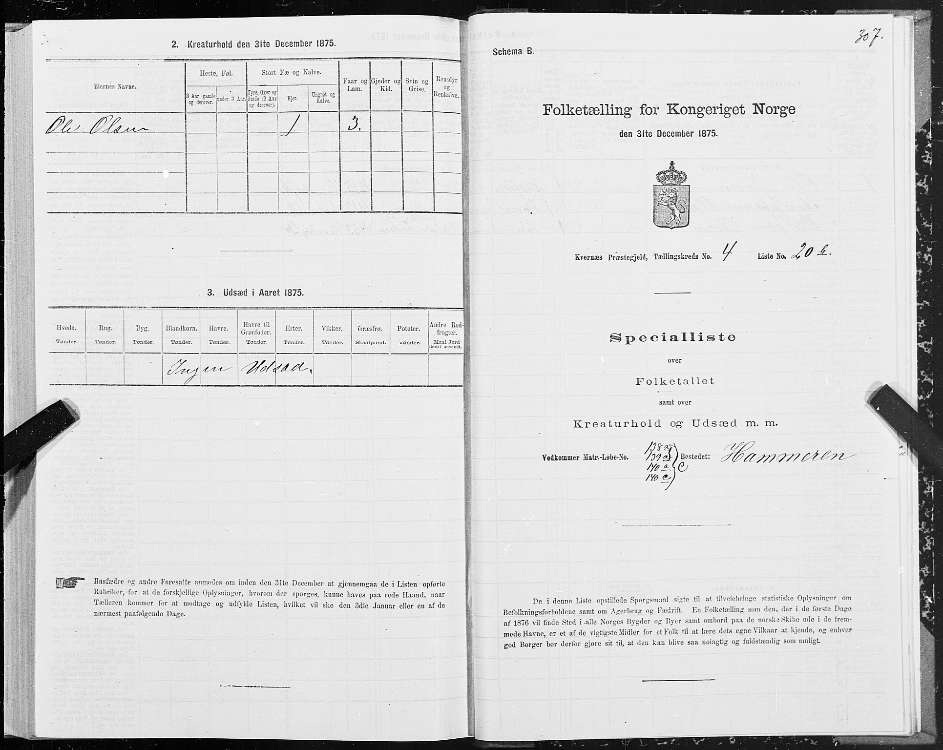 SAT, 1875 census for 1553P Kvernes, 1875, p. 2307