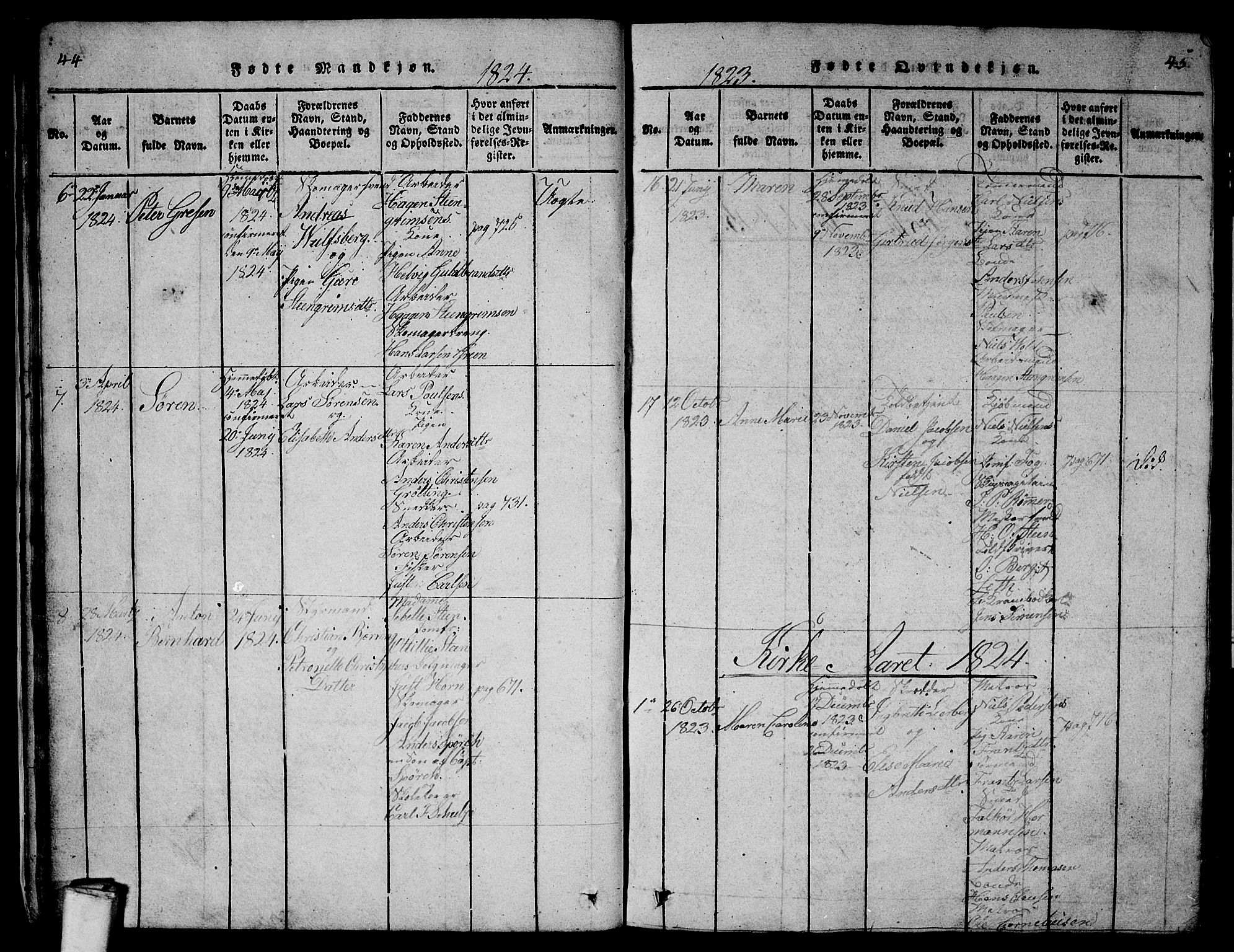 Larvik kirkebøker, AV/SAKO-A-352/G/Gb/L0001: Parish register (copy) no. II 1, 1818-1843, p. 44-45