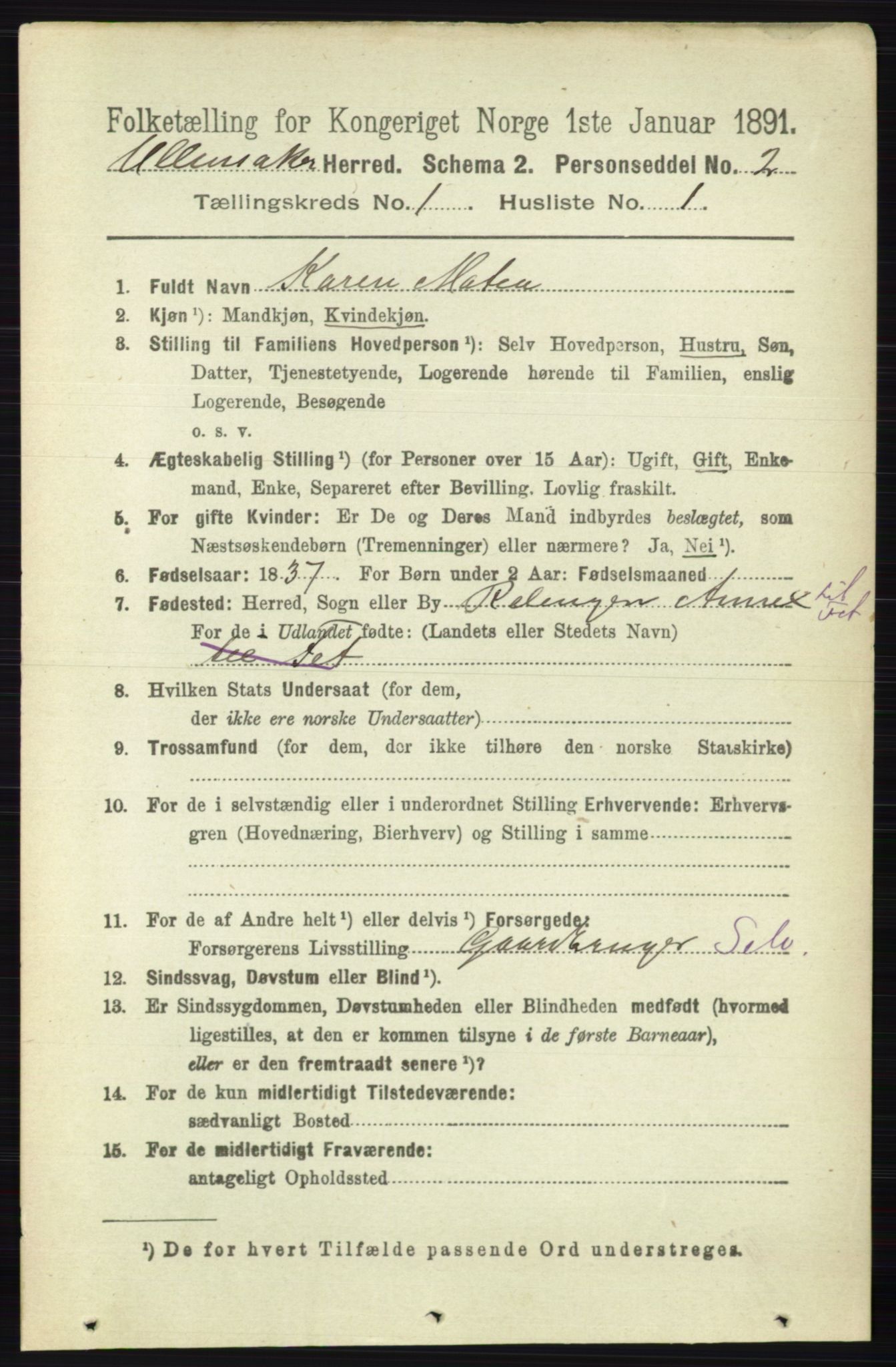 RA, 1891 census for 0235 Ullensaker, 1891, p. 130