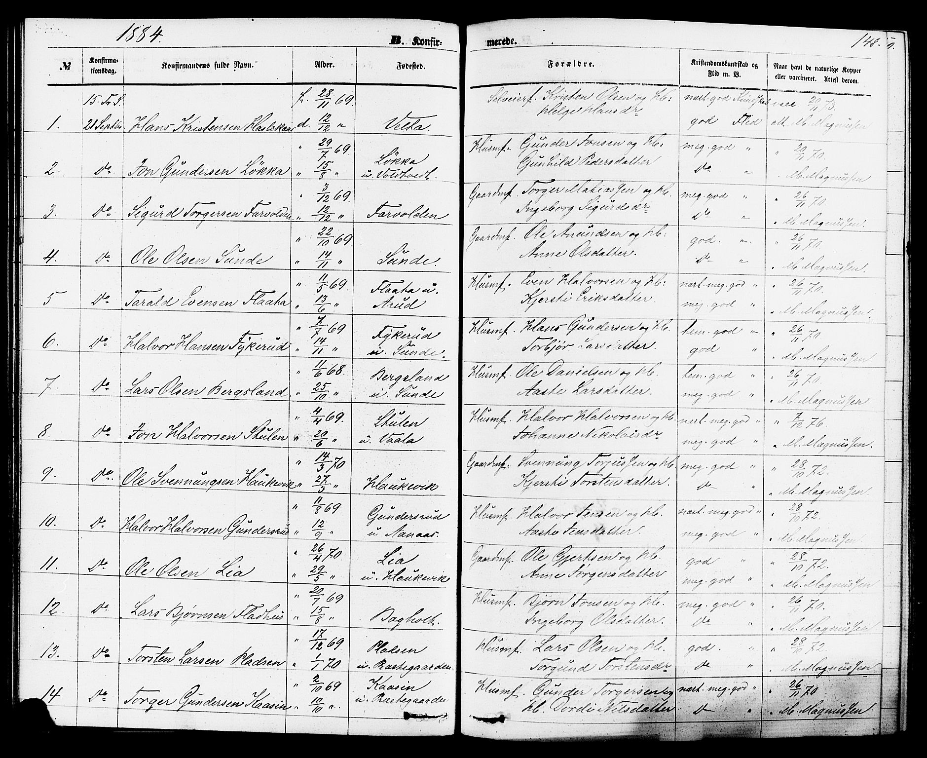 Sauherad kirkebøker, SAKO/A-298/F/Fa/L0008: Parish register (official) no. I 8, 1873-1886, p. 148