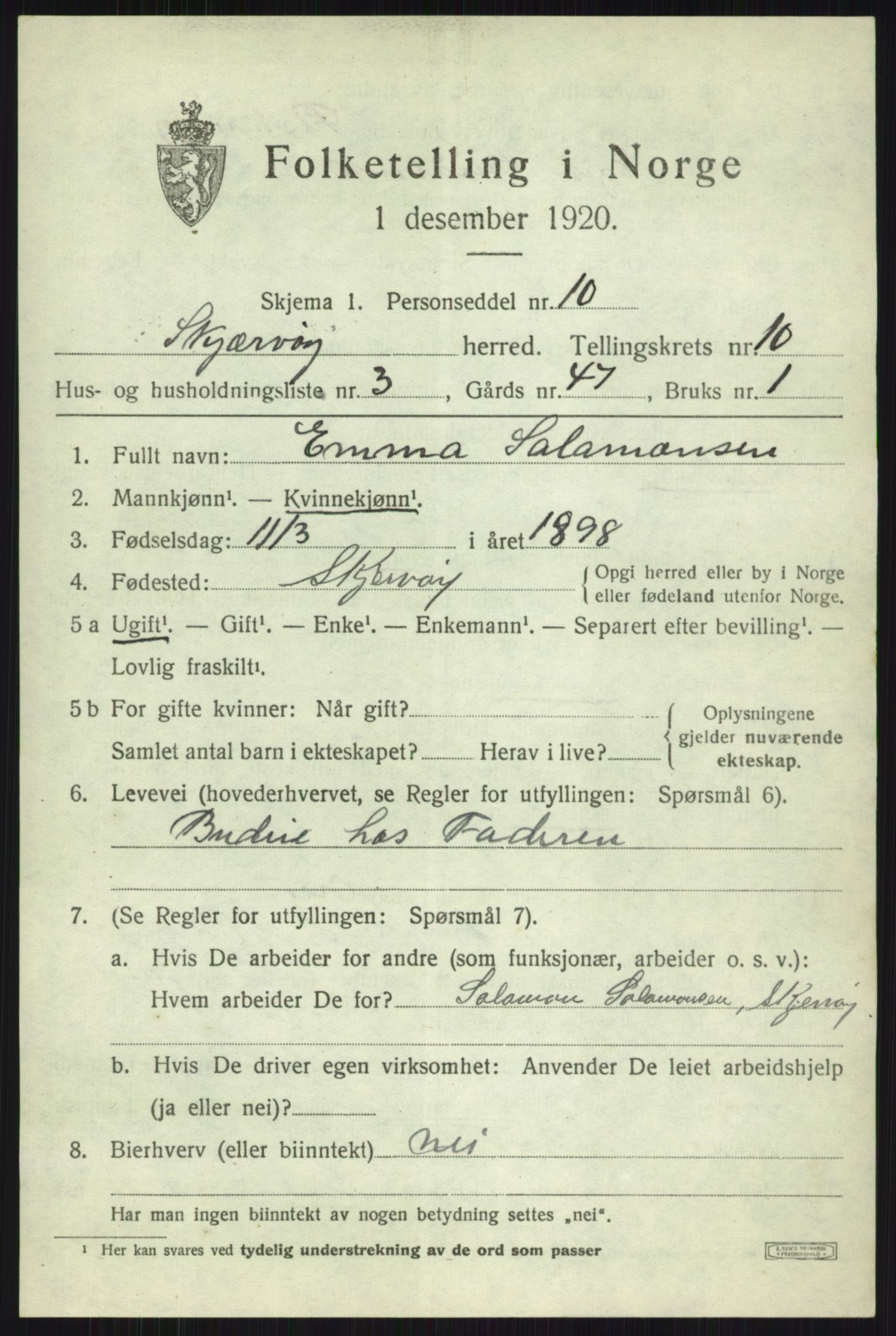 SATØ, 1920 census for Skjervøy, 1920, p. 5431