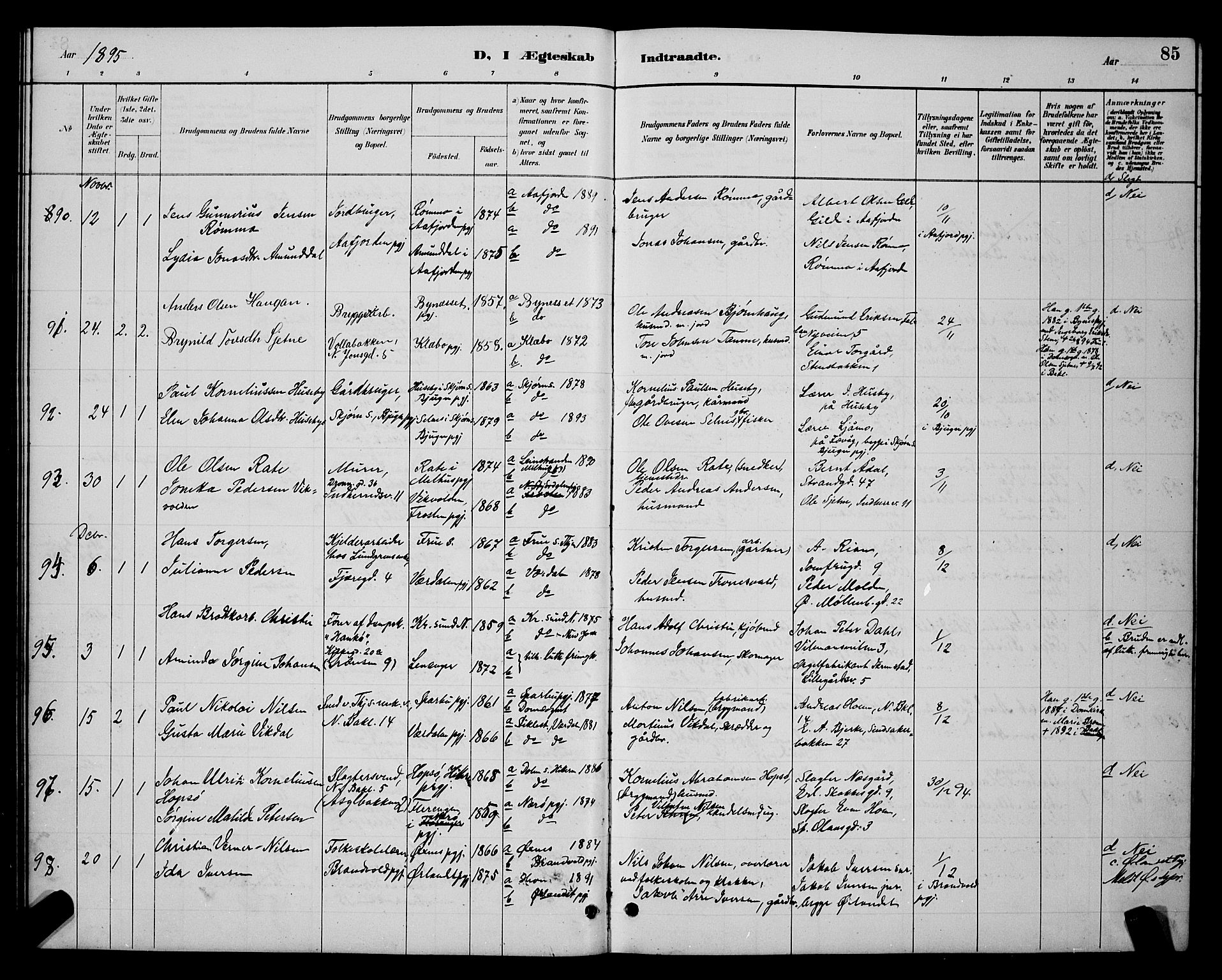 Ministerialprotokoller, klokkerbøker og fødselsregistre - Sør-Trøndelag, AV/SAT-A-1456/604/L0223: Parish register (copy) no. 604C06, 1886-1897, p. 85