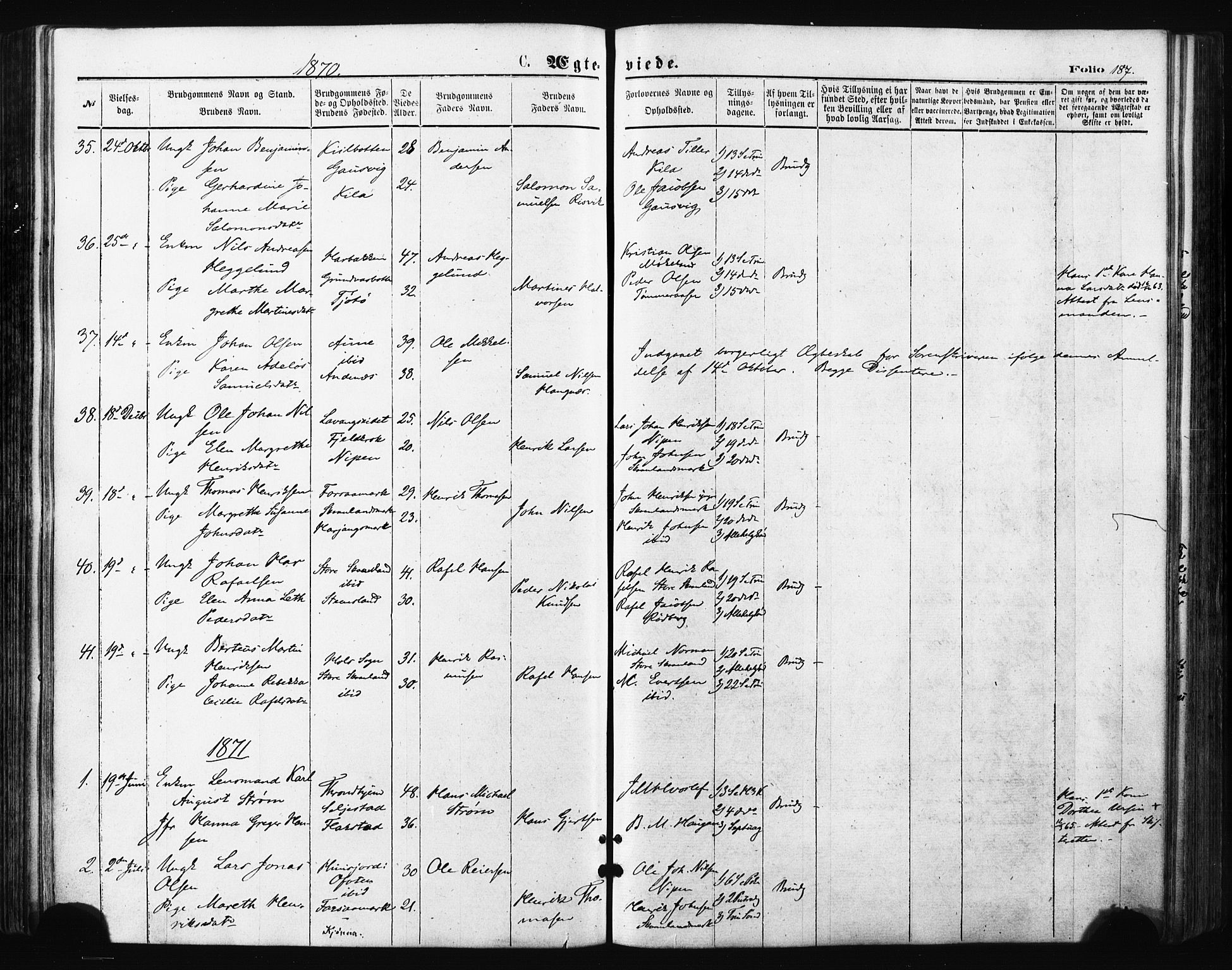 Trondenes sokneprestkontor, SATØ/S-1319/H/Ha/L0013kirke: Parish register (official) no. 13, 1870-1878, p. 187
