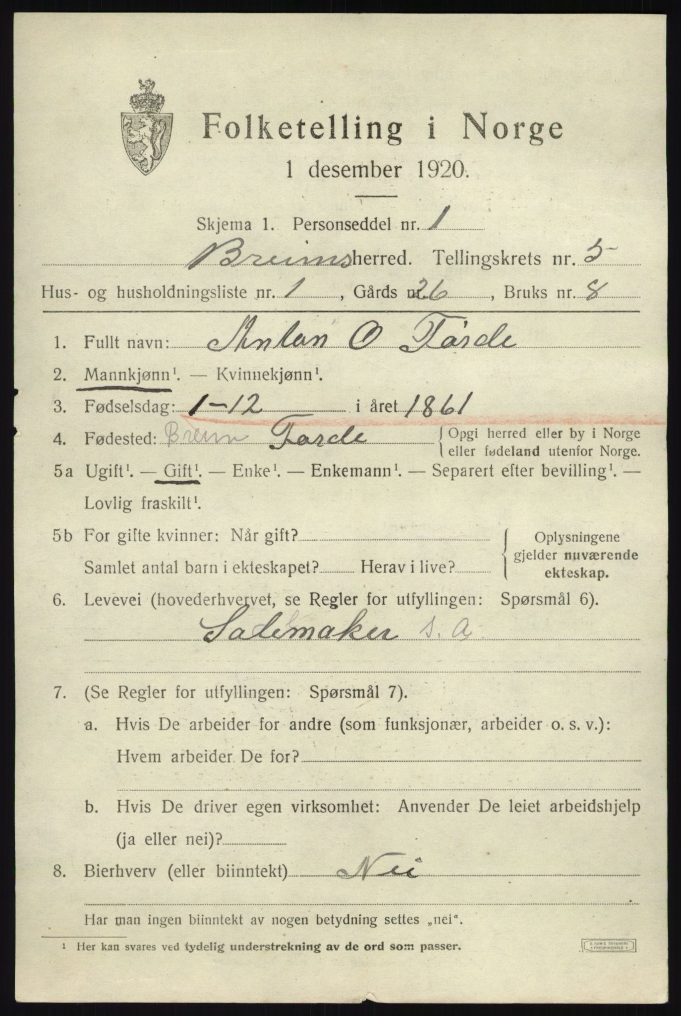 SAB, 1920 census for Breim, 1920, p. 2715