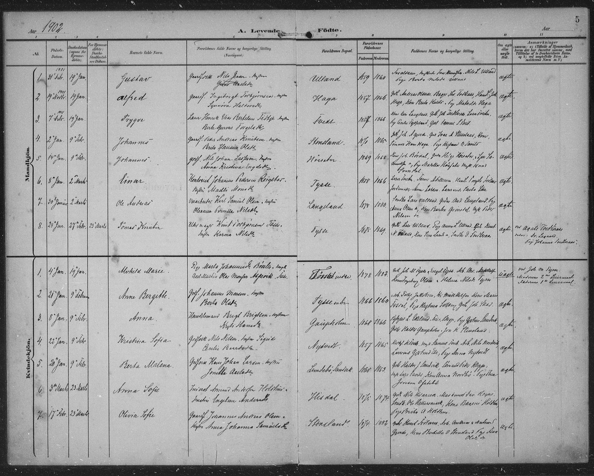 Samnanger Sokneprestembete, AV/SAB-A-77501/H/Haa: Parish register (official) no. A 2, 1902-1918, p. 5