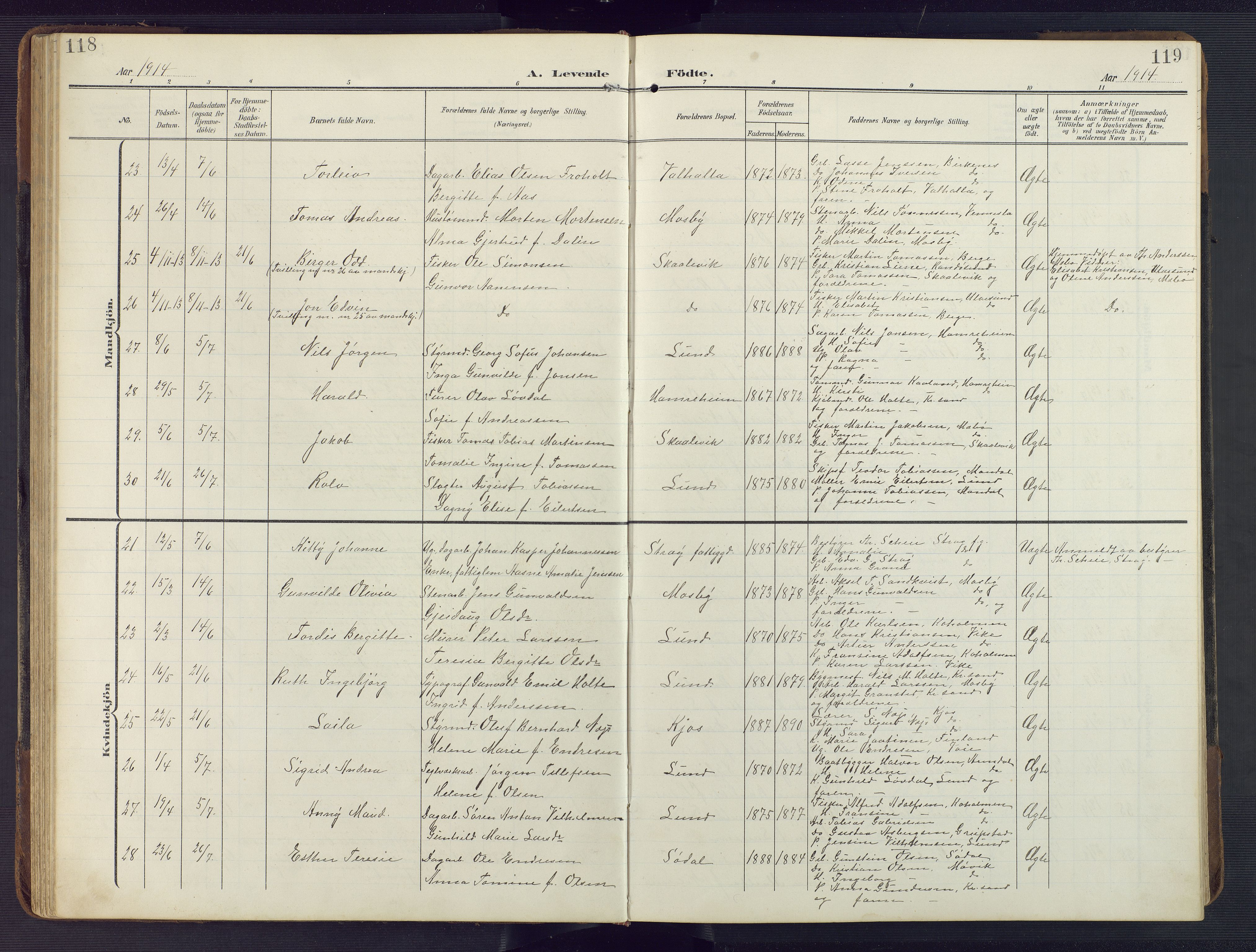 Oddernes sokneprestkontor, AV/SAK-1111-0033/F/Fb/Fba/L0010: Parish register (copy) no. B 10, 1907-1941, p. 118-119