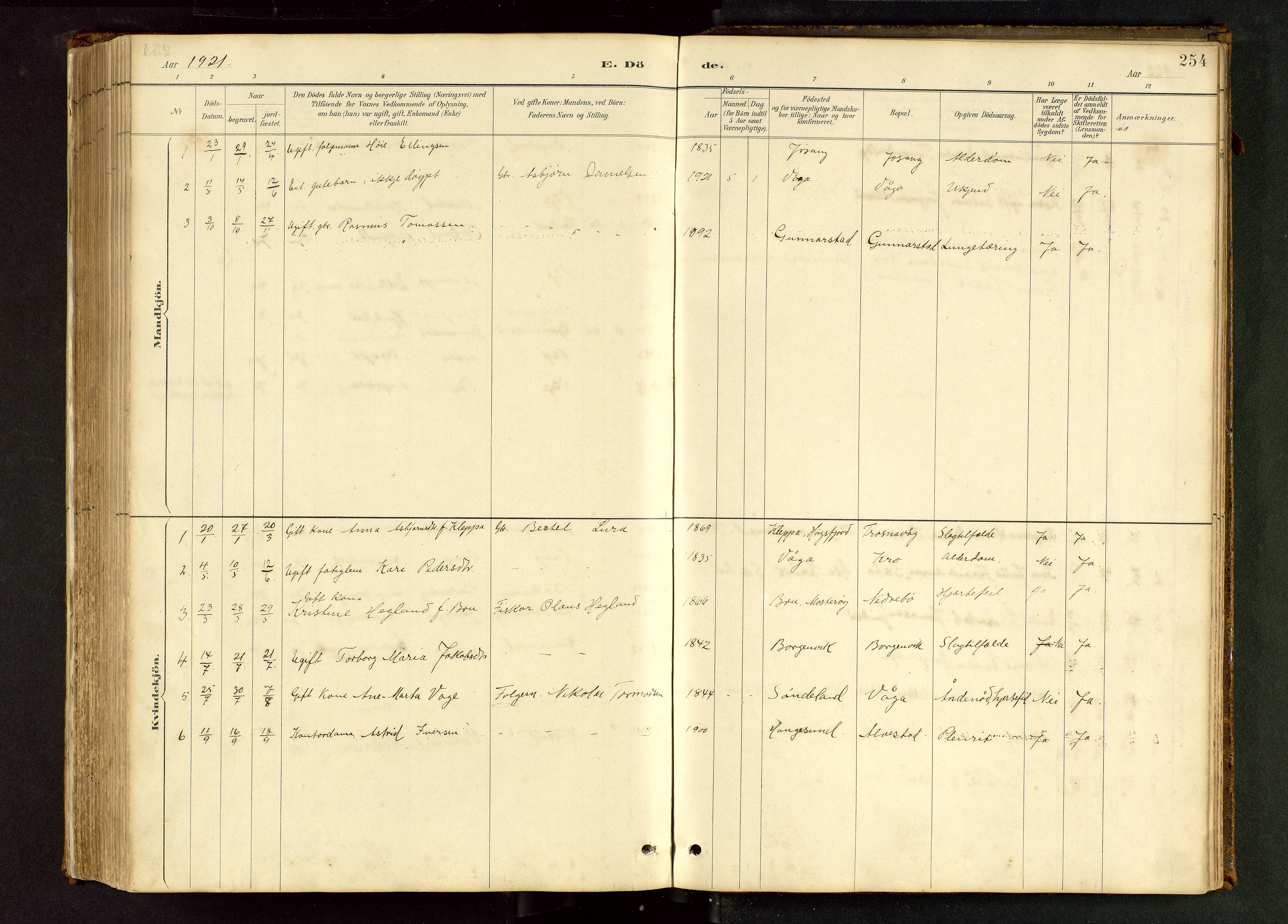 Tysvær sokneprestkontor, AV/SAST-A -101864/H/Ha/Hab/L0005: Parish register (copy) no. B 5, 1887-1947, p. 254