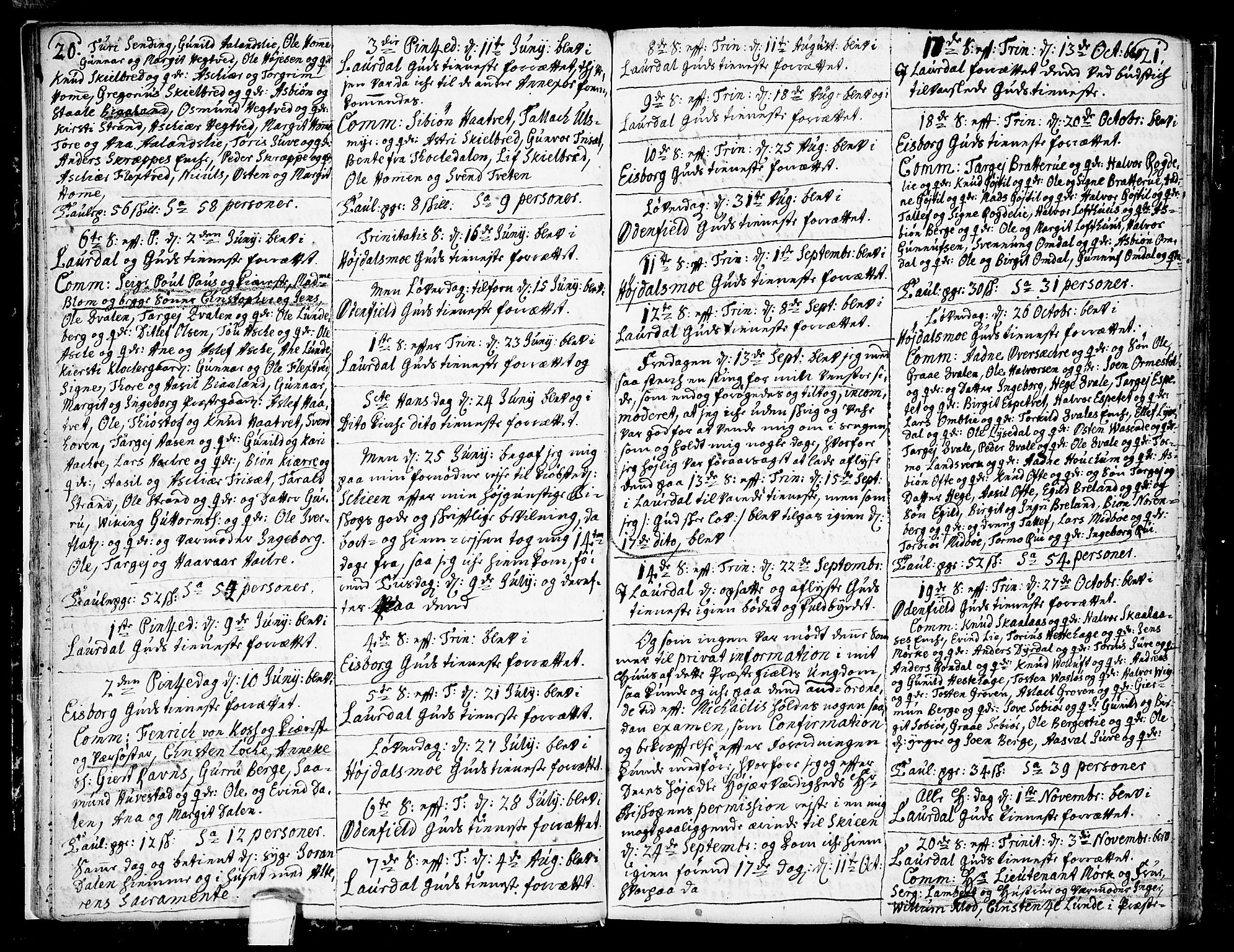 Lårdal kirkebøker, SAKO/A-284/F/Fa/L0002: Parish register (official) no. I 2, 1734-1754, p. 20-21