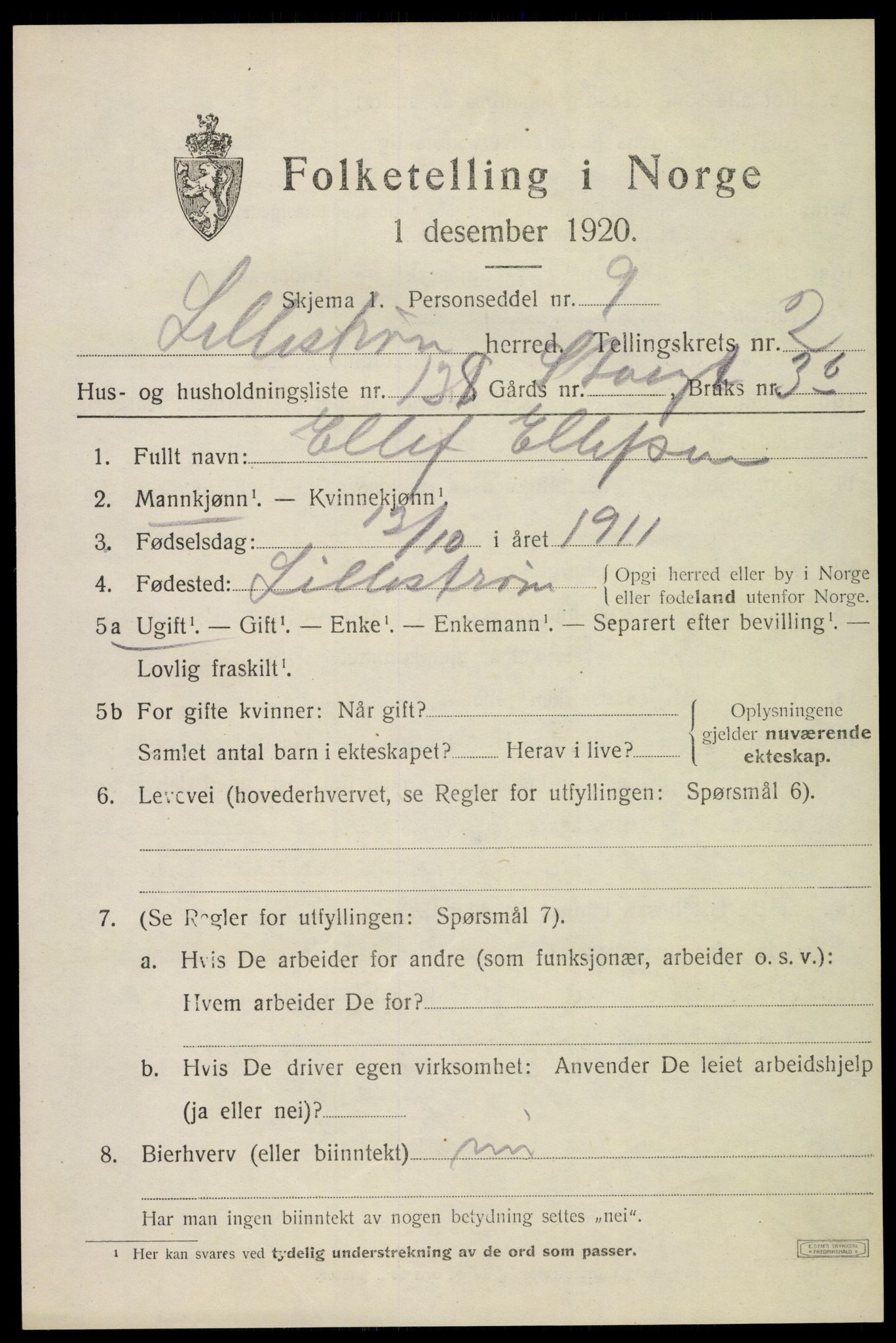 SAO, 1920 census for Lillestrøm, 1920, p. 7202