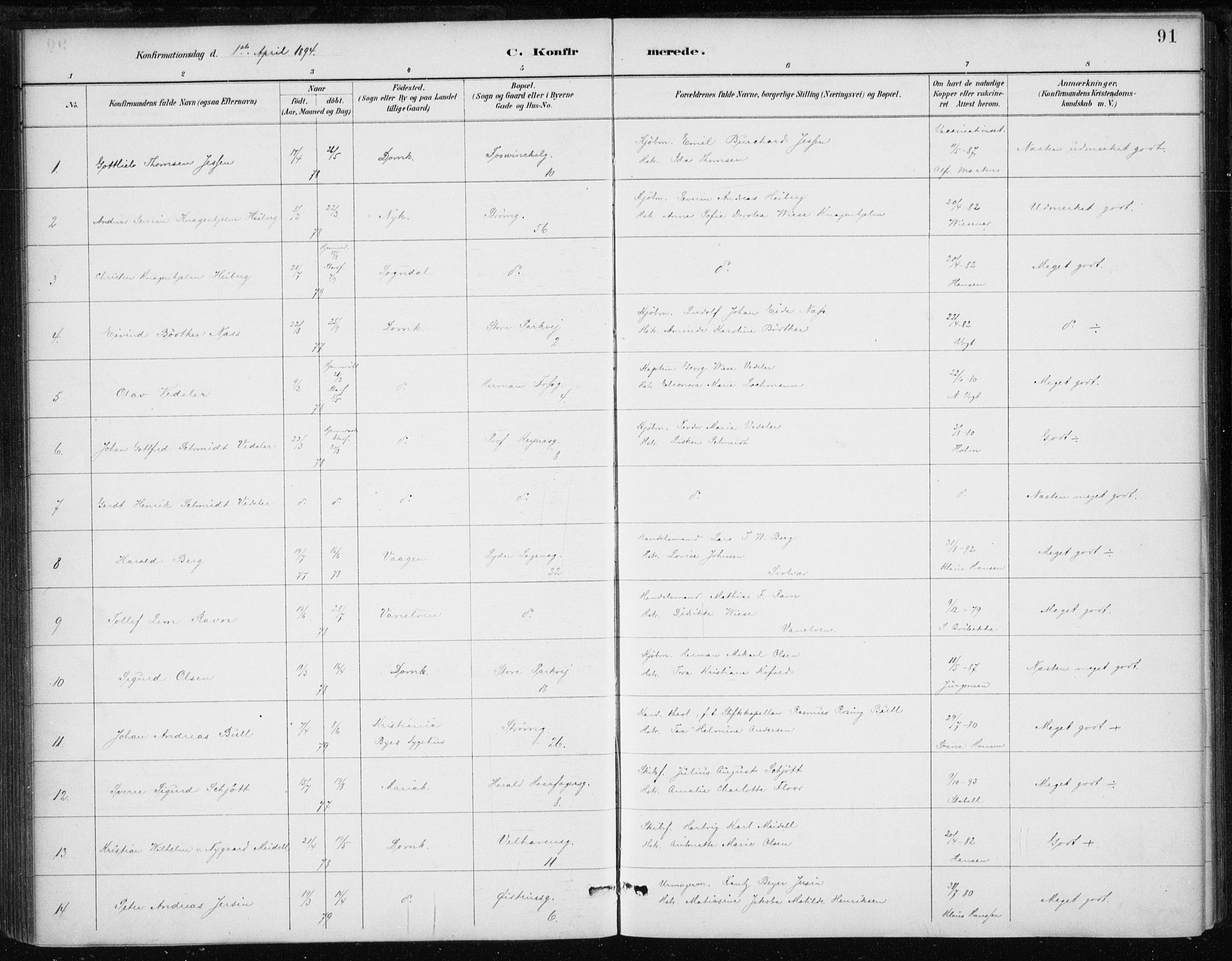 Johanneskirken sokneprestembete, AV/SAB-A-76001/H/Haa/L0008: Parish register (official) no. C 1, 1885-1907, p. 91