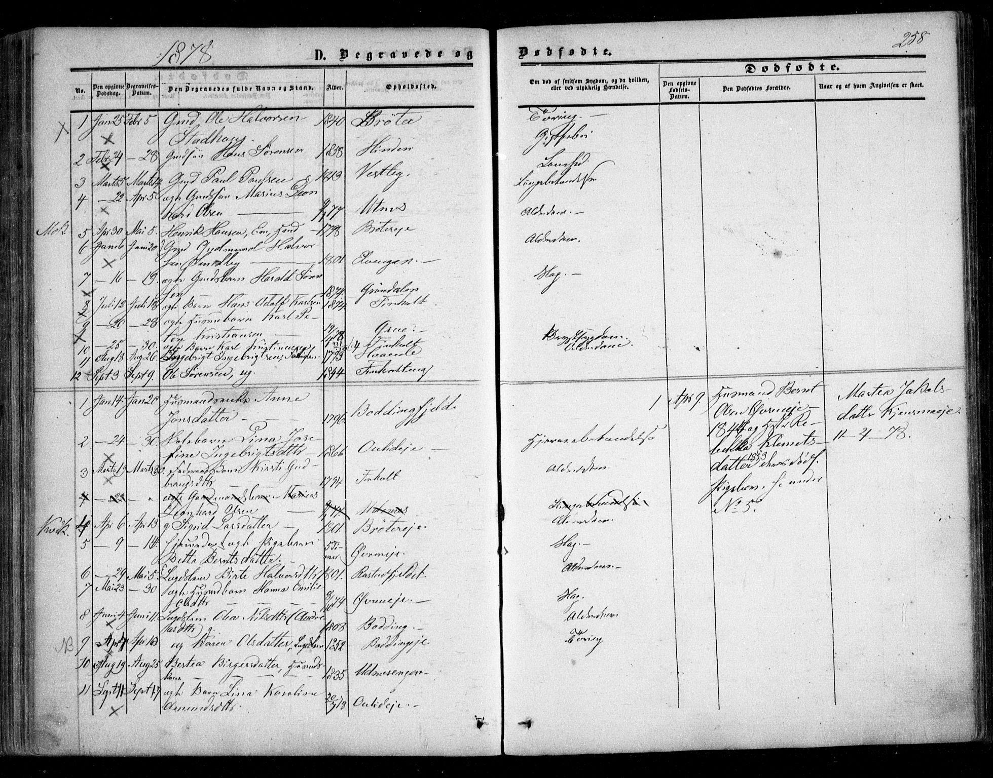 Nes prestekontor Kirkebøker, SAO/A-10410/F/Fc/L0001: Parish register (official) no. III 1, 1859-1882, p. 258