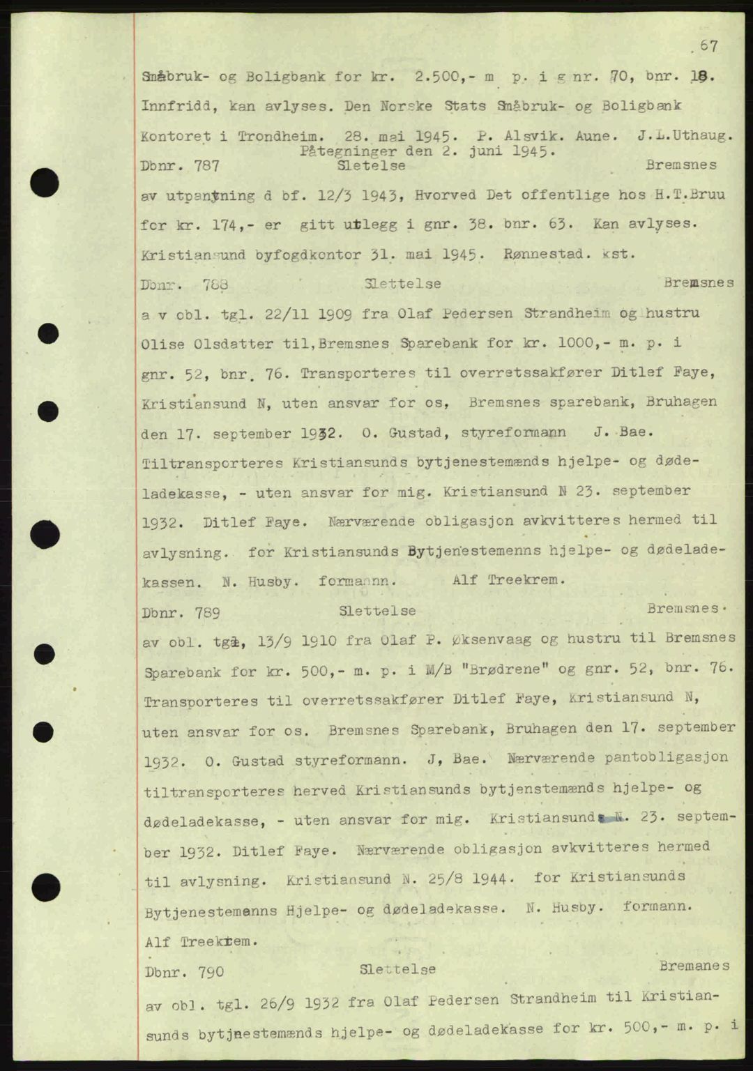 Nordmøre sorenskriveri, AV/SAT-A-4132/1/2/2Ca: Mortgage book no. C82a, 1945-1946, Diary no: : 787/1945