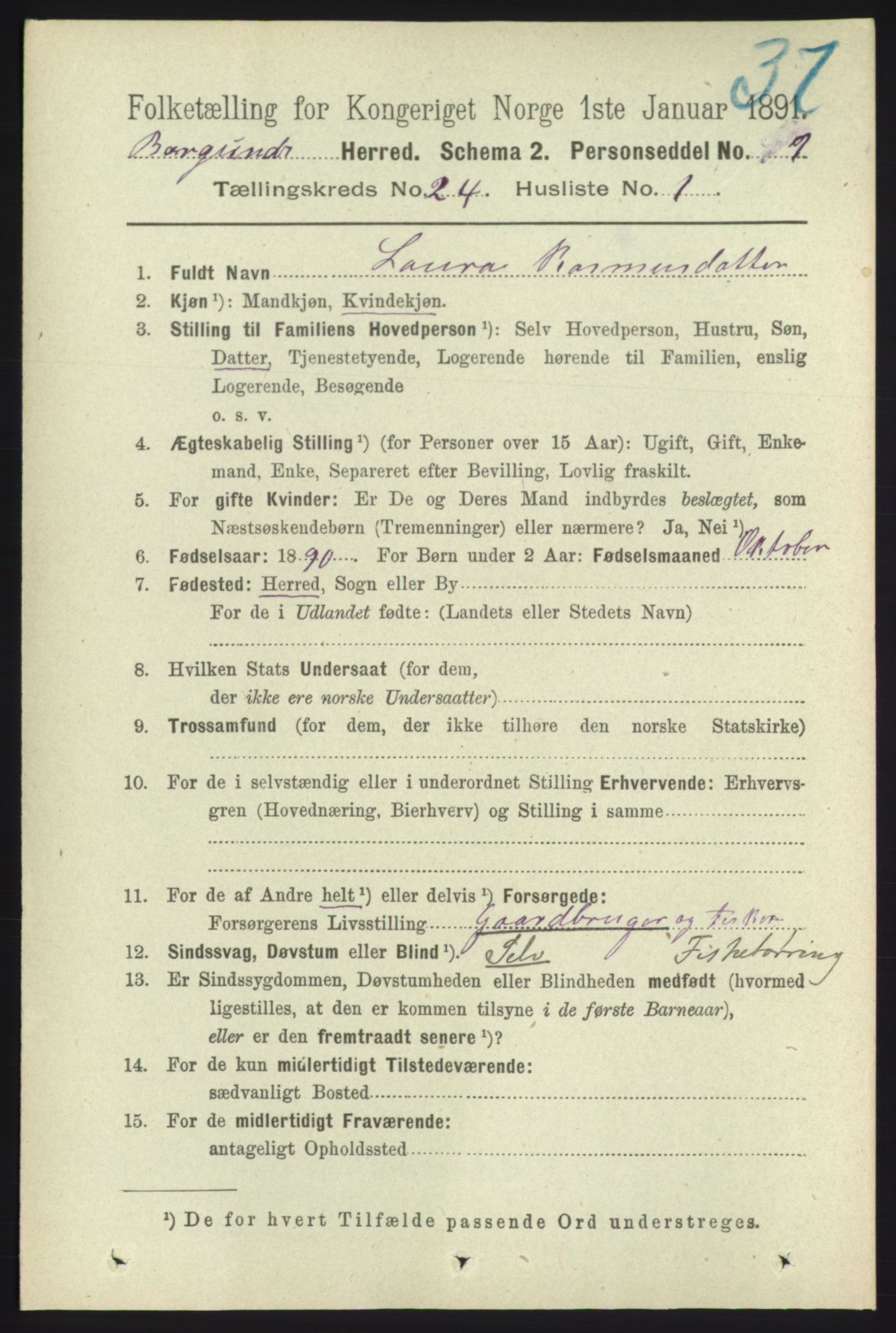 RA, 1891 census for 1531 Borgund, 1891, p. 7110