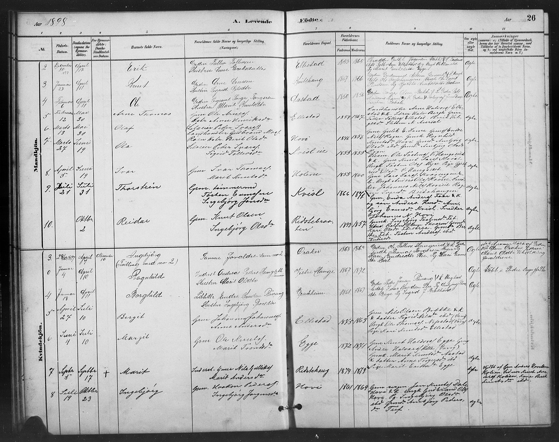 Vestre Slidre prestekontor, SAH/PREST-136/H/Ha/Hab/L0006: Parish register (copy) no. 6, 1881-1915, p. 26
