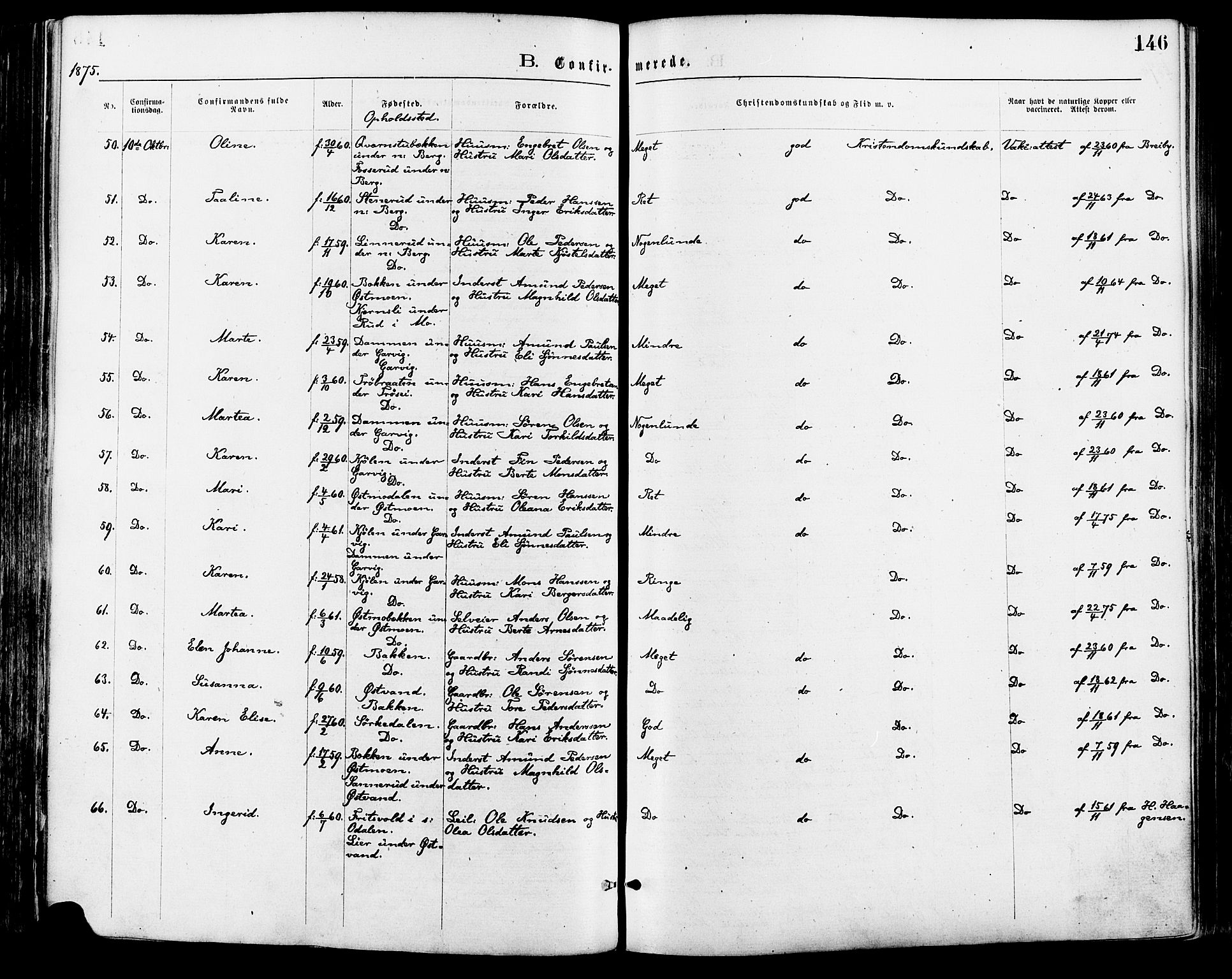 Nord-Odal prestekontor, AV/SAH-PREST-032/H/Ha/Haa/L0005: Parish register (official) no. 5, 1874-1885, p. 146