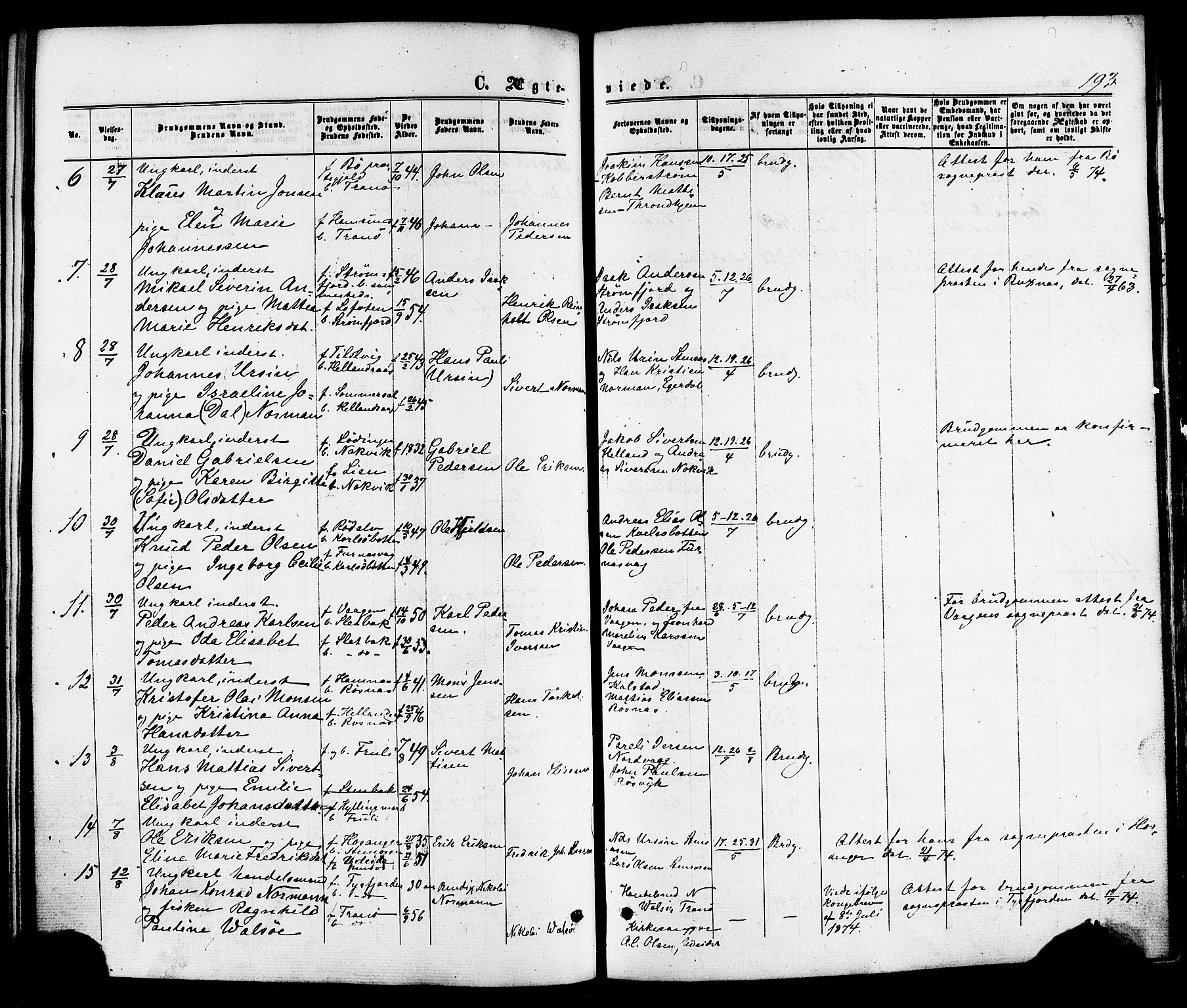 Ministerialprotokoller, klokkerbøker og fødselsregistre - Nordland, SAT/A-1459/859/L0845: Parish register (official) no. 859A05, 1863-1877, p. 193