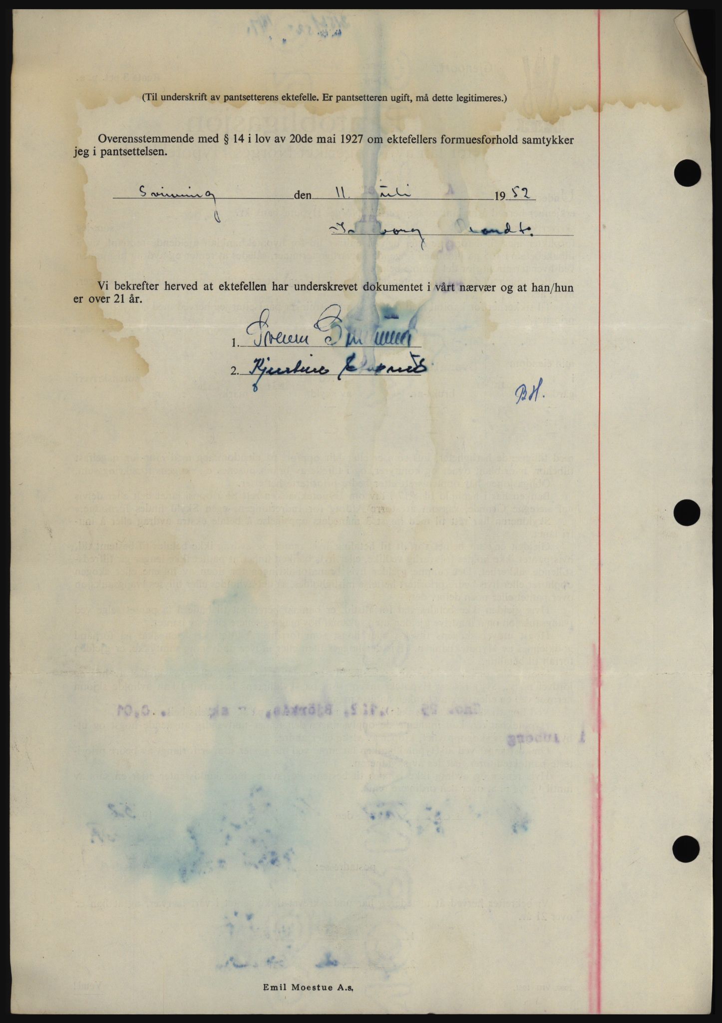 Hadeland og Land tingrett, SAH/TING-010/H/Hb/Hbc/L0024: Mortgage book no. B24, 1952-1952, Diary no: : 2156/1952