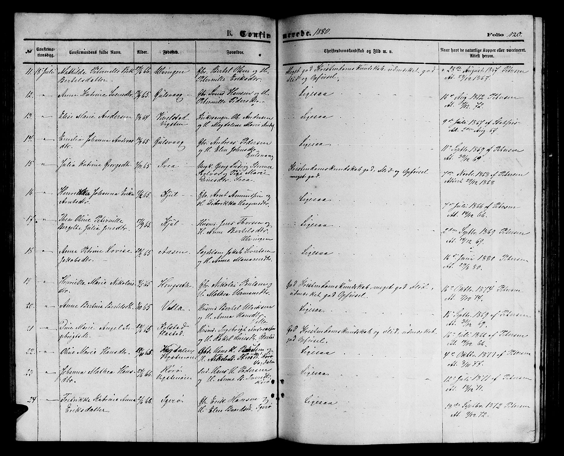 Ministerialprotokoller, klokkerbøker og fødselsregistre - Nordland, AV/SAT-A-1459/816/L0252: Parish register (copy) no. 816C02, 1871-1885, p. 120