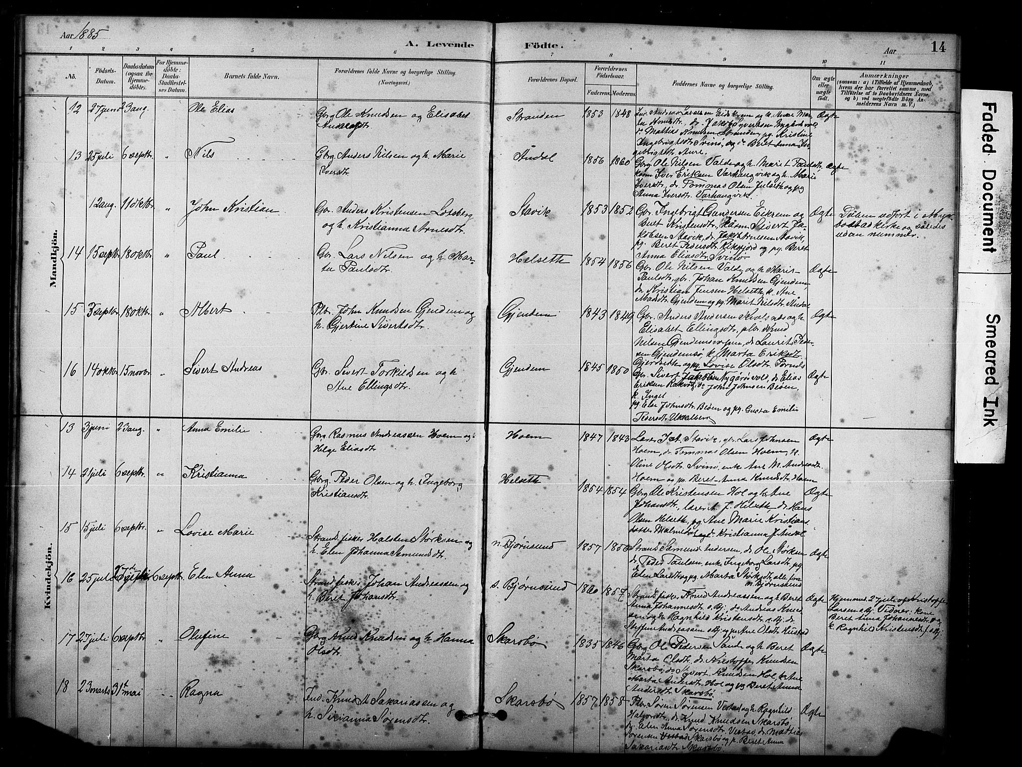 Ministerialprotokoller, klokkerbøker og fødselsregistre - Møre og Romsdal, SAT/A-1454/565/L0755: Parish register (copy) no. 565C04, 1883-1903, p. 14