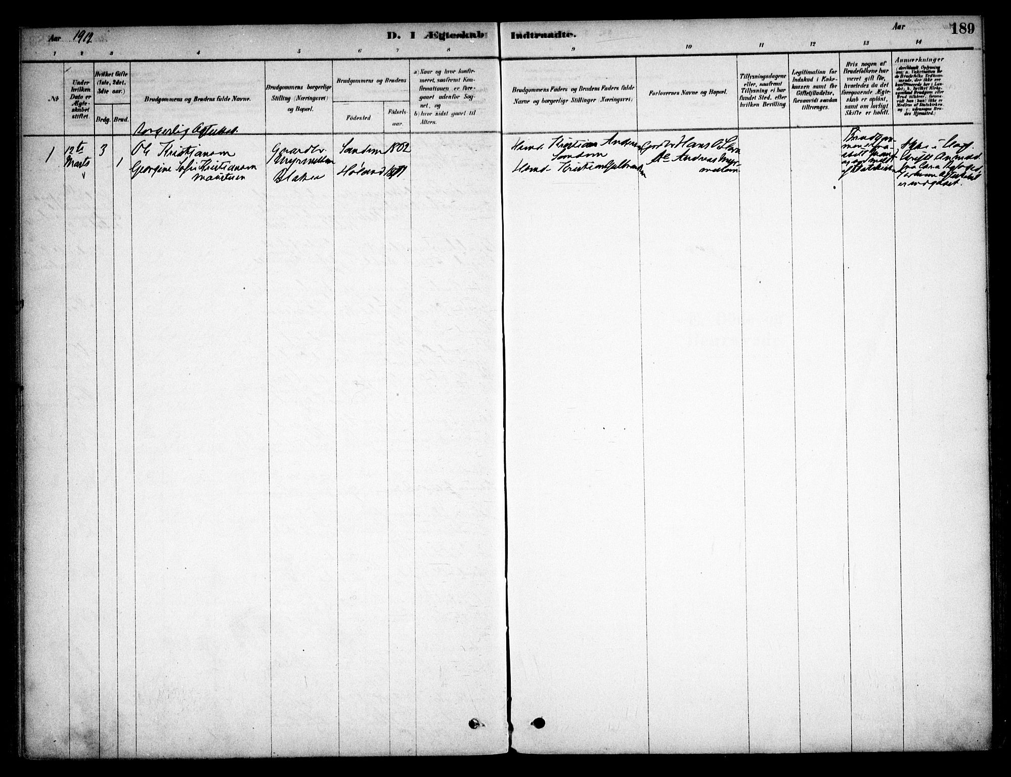 Aurskog prestekontor Kirkebøker, AV/SAO-A-10304a/F/Fb/L0001: Parish register (official) no. II 1, 1878-1909, p. 189