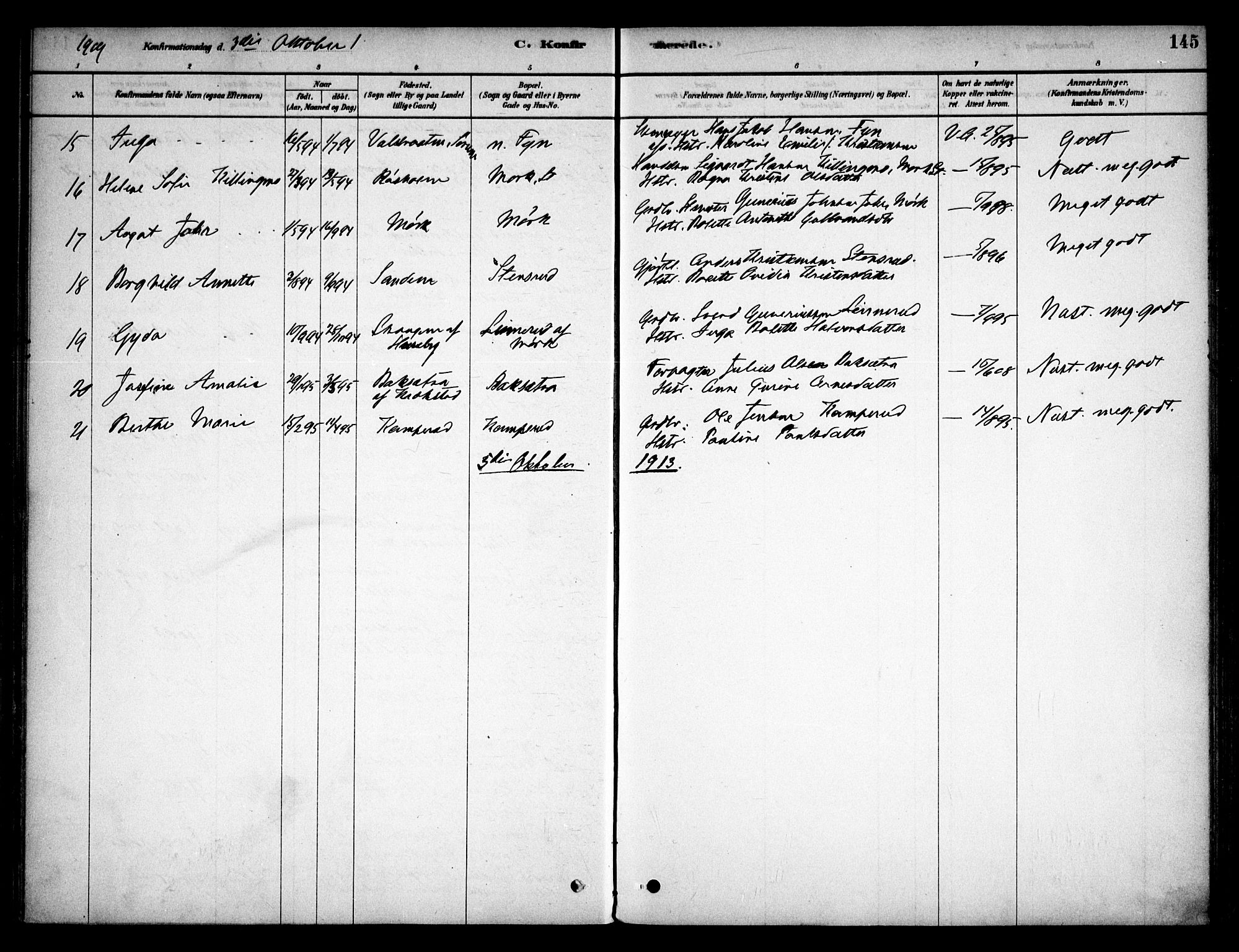 Aurskog prestekontor Kirkebøker, AV/SAO-A-10304a/F/Fb/L0001: Parish register (official) no. II 1, 1878-1909, p. 145