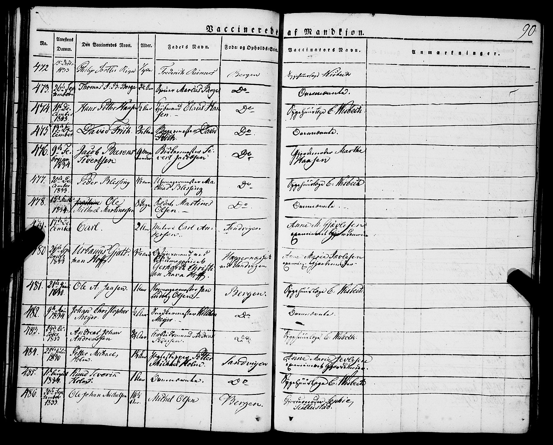 Korskirken sokneprestembete, SAB/A-76101/H/Haa/L0050: Parish register (official) no. F 1, 1821-1869, p. 90