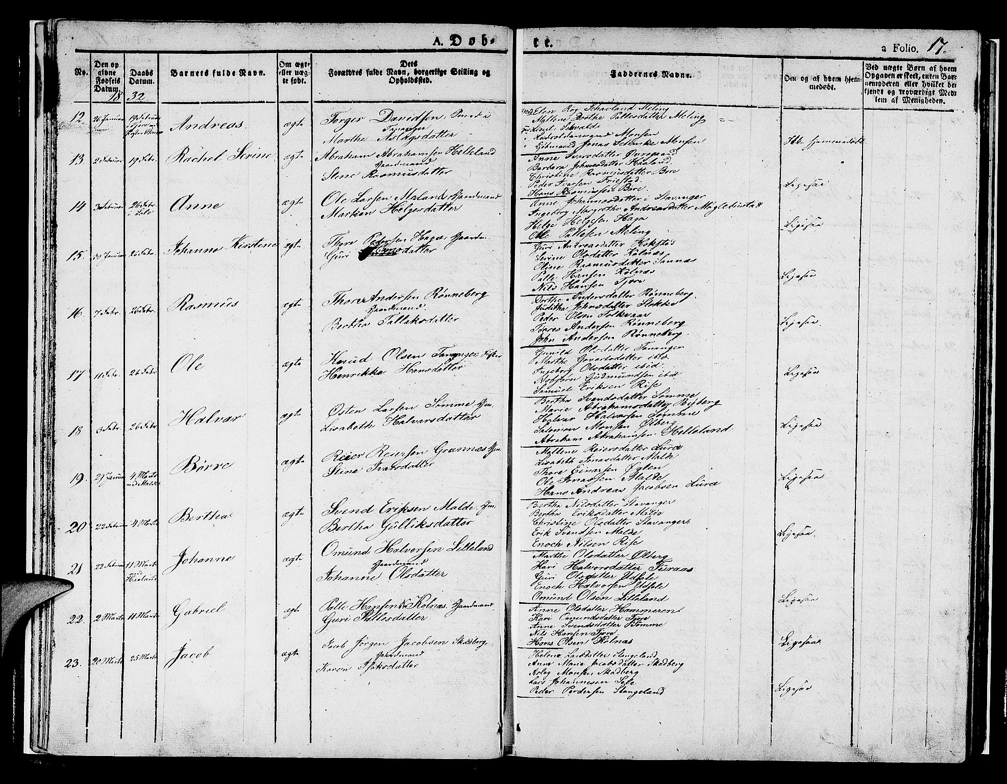 Håland sokneprestkontor, AV/SAST-A-101802/001/30BA/L0005: Parish register (official) no. A 5, 1829-1841, p. 17