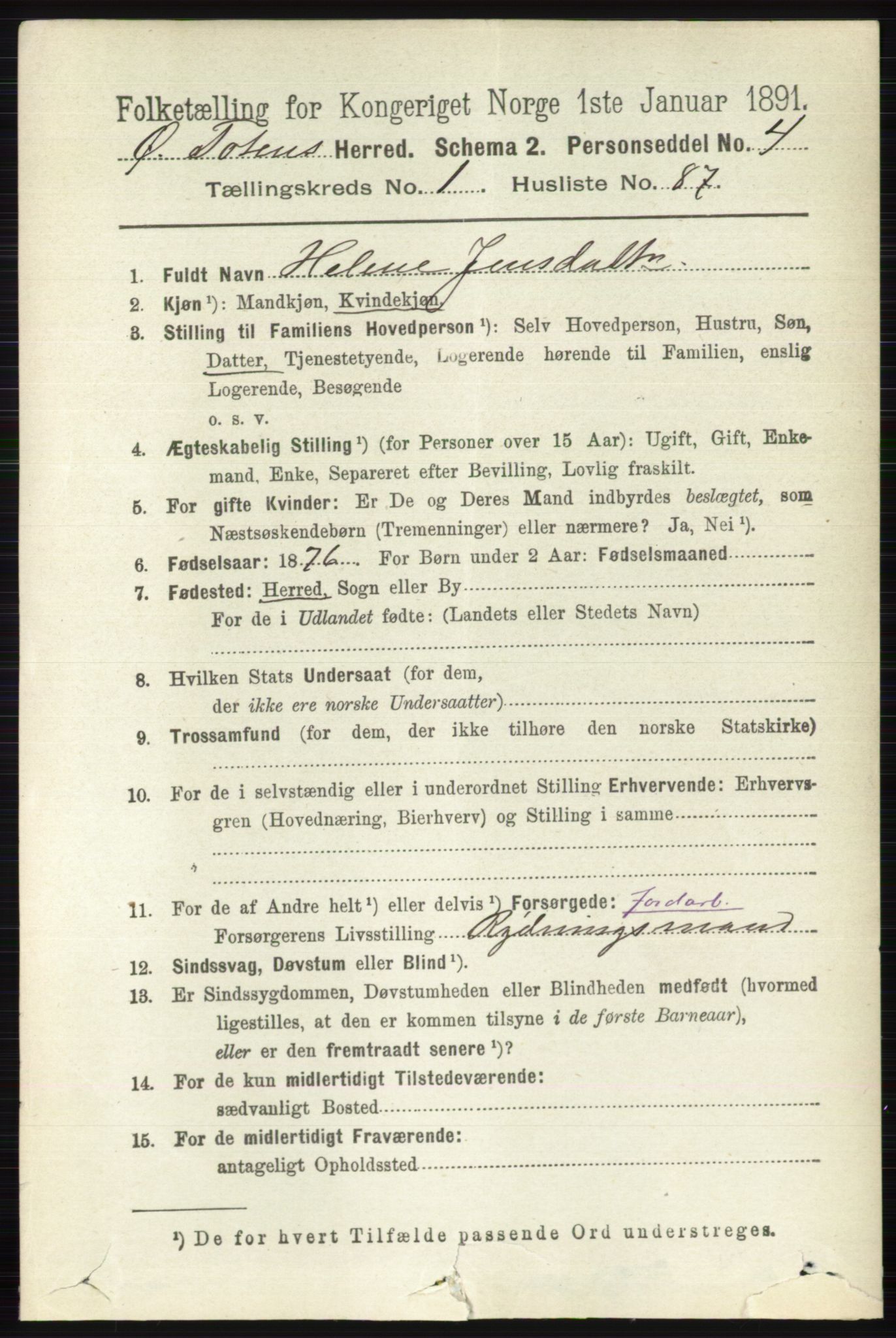 RA, 1891 census for 0528 Østre Toten, 1891, p. 676