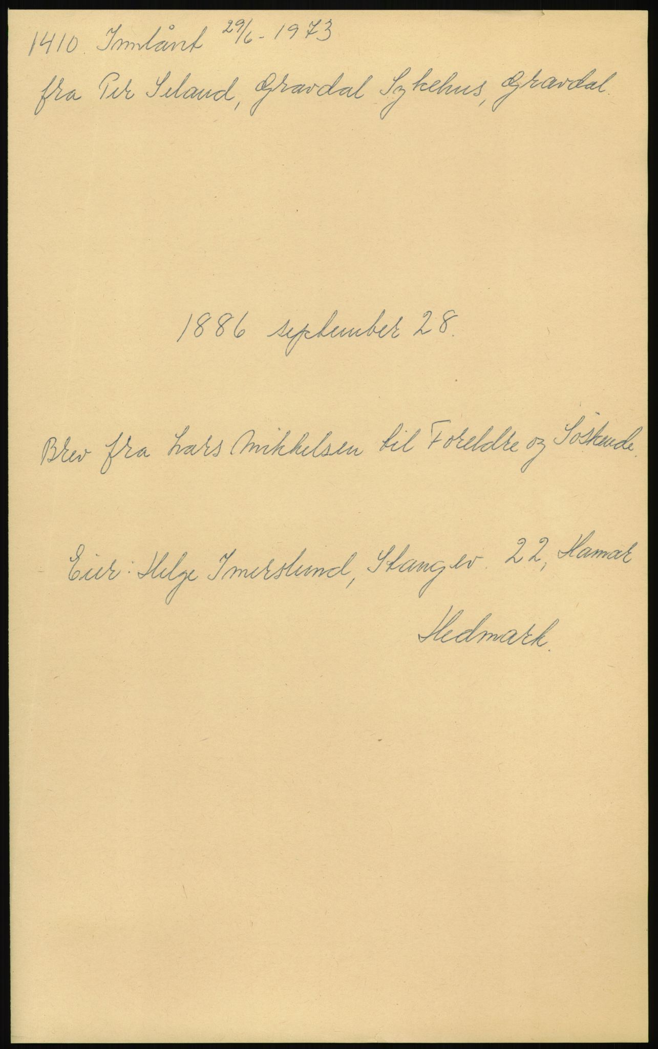 Samlinger til kildeutgivelse, Amerikabrevene, AV/RA-EA-4057/F/L0008: Innlån fra Hedmark: Gamkind - Semmingsen, 1838-1914, p. 47